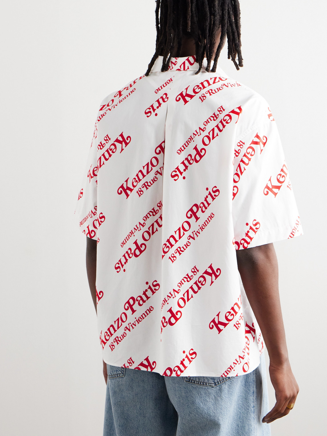 Shop Kenzo Verdy Camp-collar Logo-print Cotton-poplin Shirt In Multi