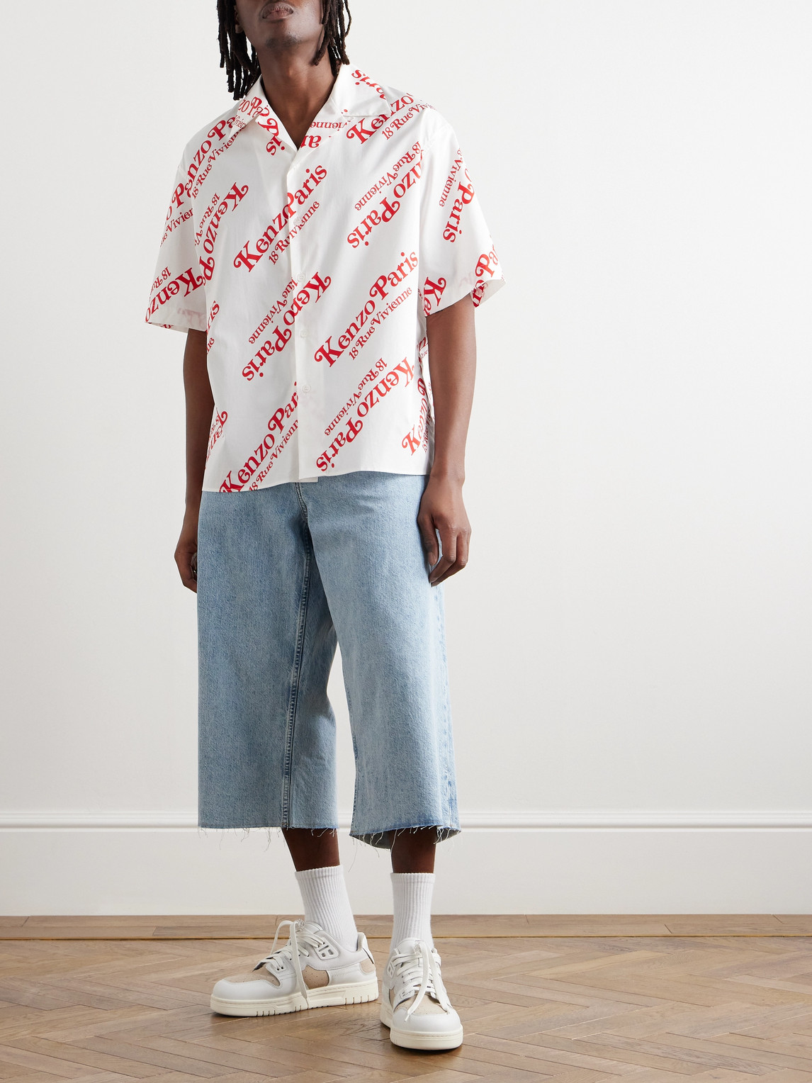 Shop Kenzo Verdy Camp-collar Logo-print Cotton-poplin Shirt In Multi