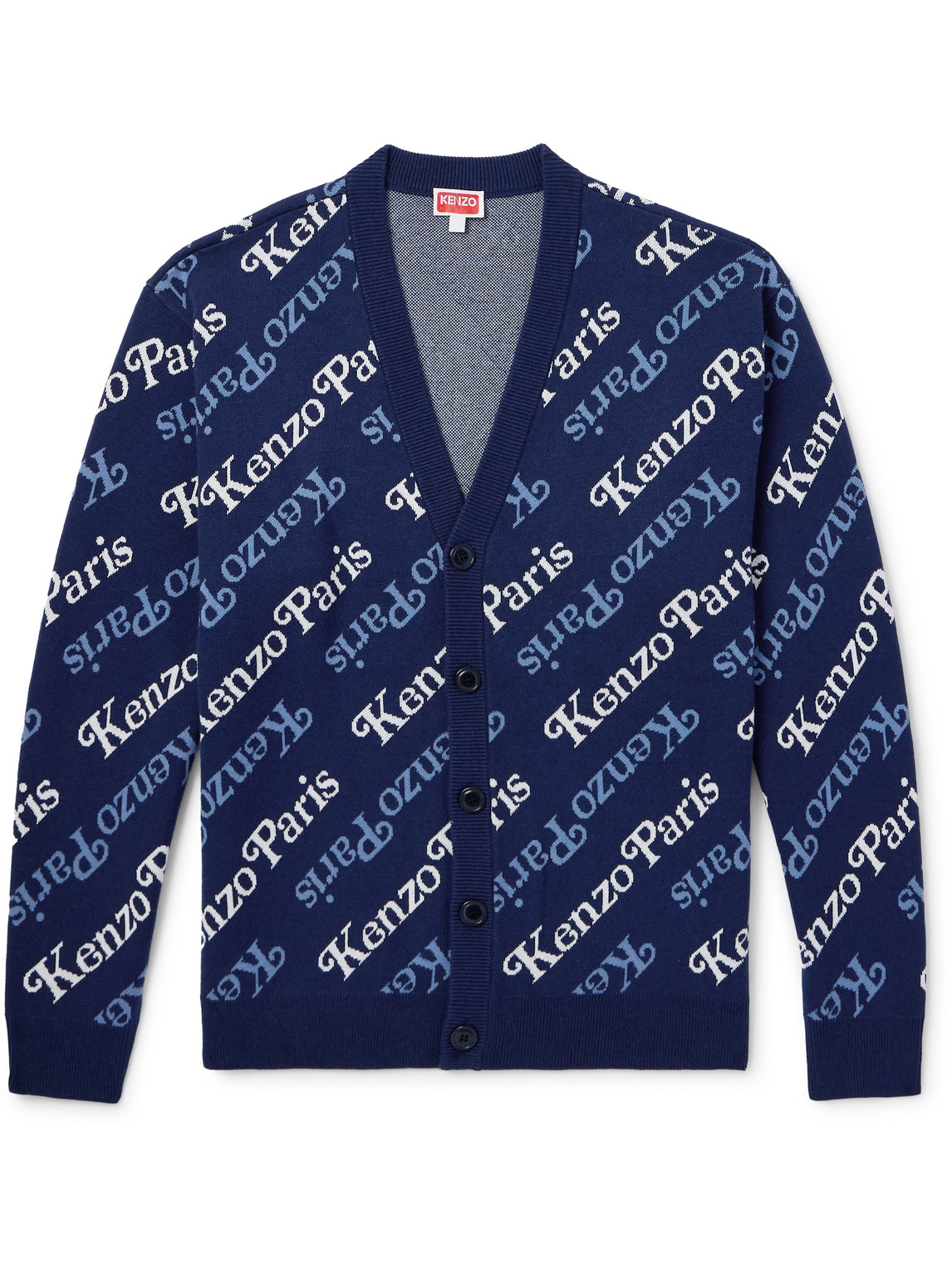 Kenzo Logo-jacquard Cotton And Wool-blend Cardigan In Blue