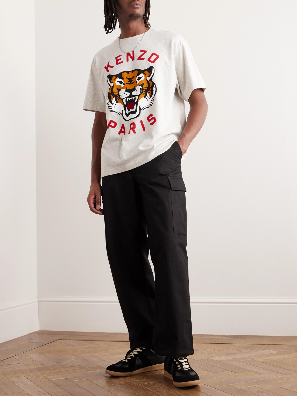 Shop Kenzo Lucky Tiger Logo-print Cotton-jersey T-shirt In Gray