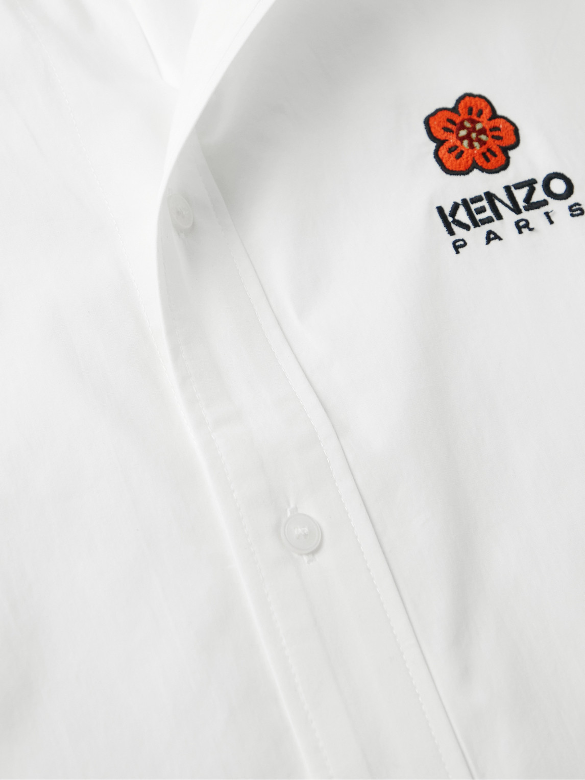 Shop Kenzo Button-down Collar Logo-embroidered Cotton-poplin Shirt In White