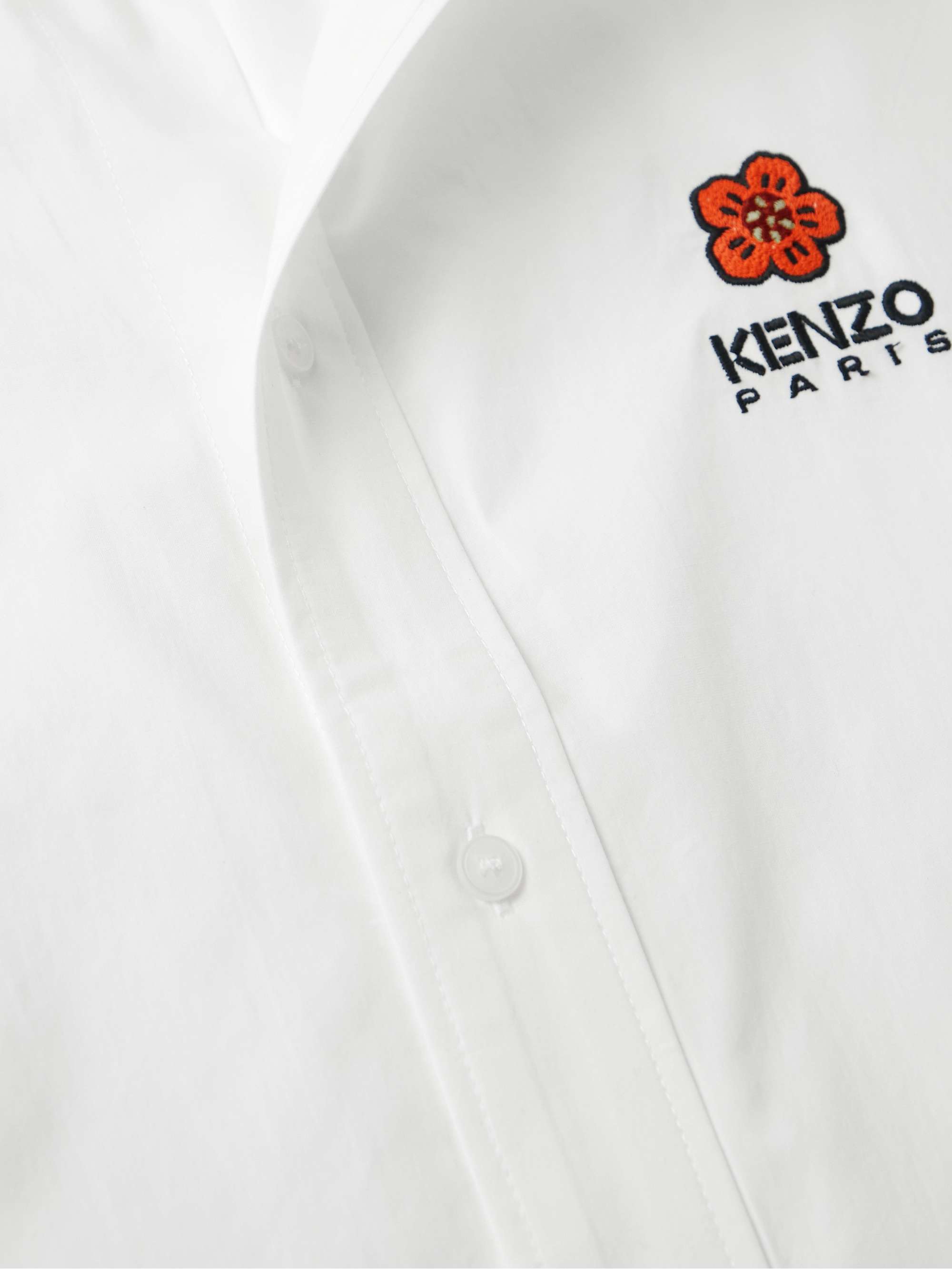 KENZO Button-Down Collar Logo-Embroidered Cotton-Poplin Shirt