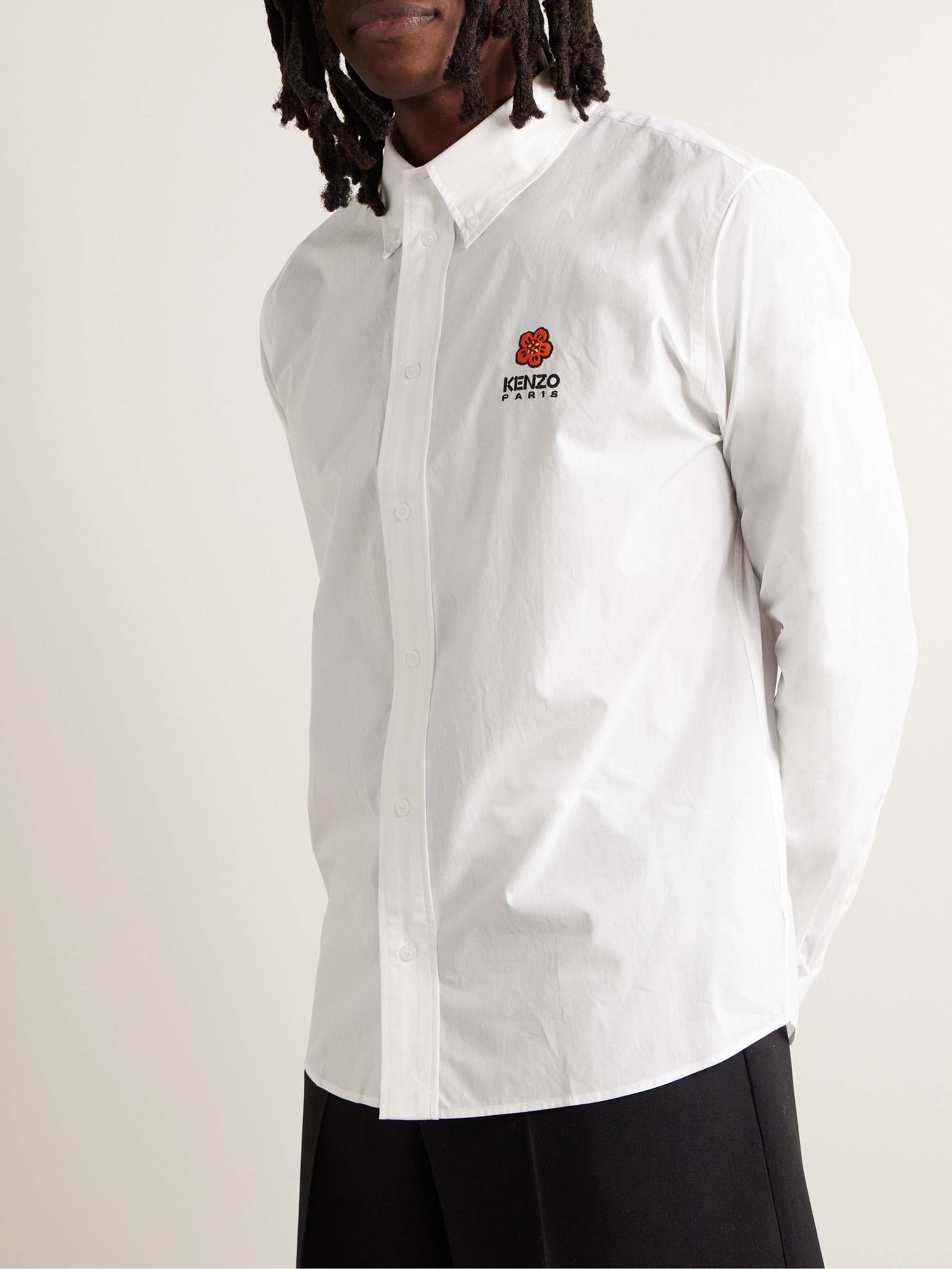 KENZO Button-Down Collar Logo-Embroidered Cotton-Poplin Shirt