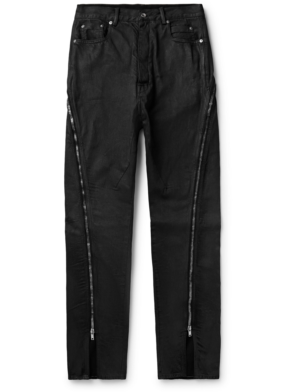 Rick Owens Bolan Banana Straight-leg Embellished Coated Jeans In Black