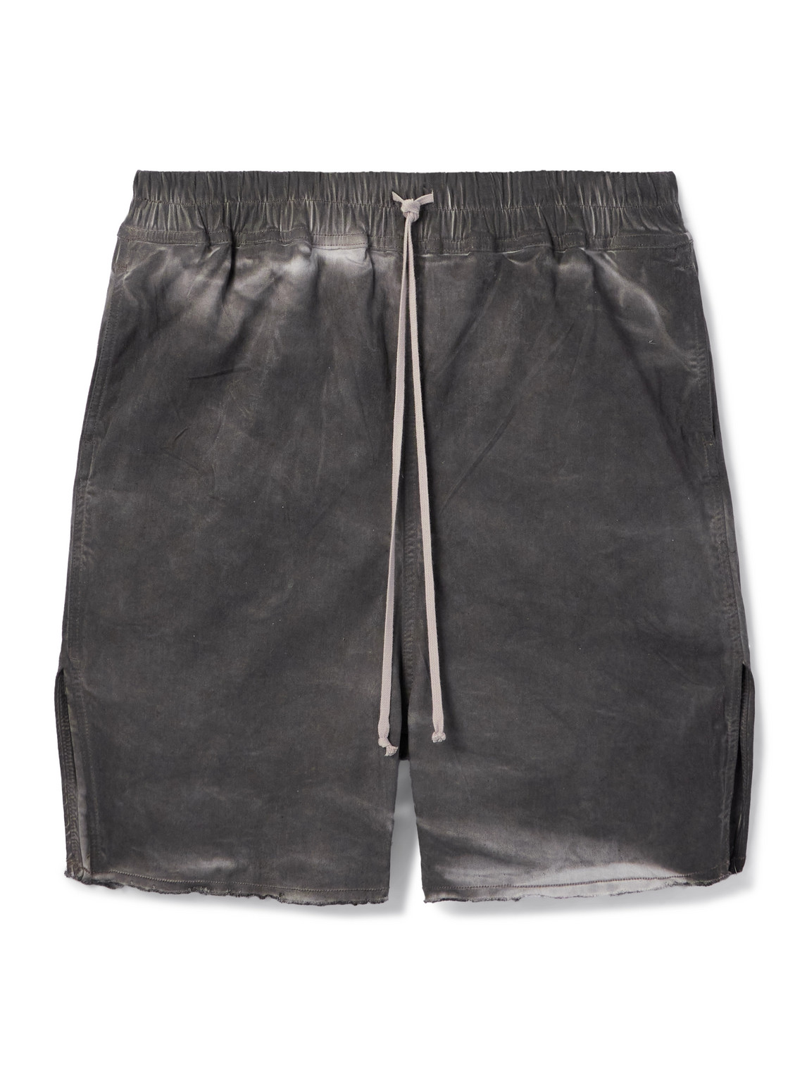 Shop Rick Owens Wide-leg Bleached Distressed Stretch-denim Drawstring Shorts In Gray