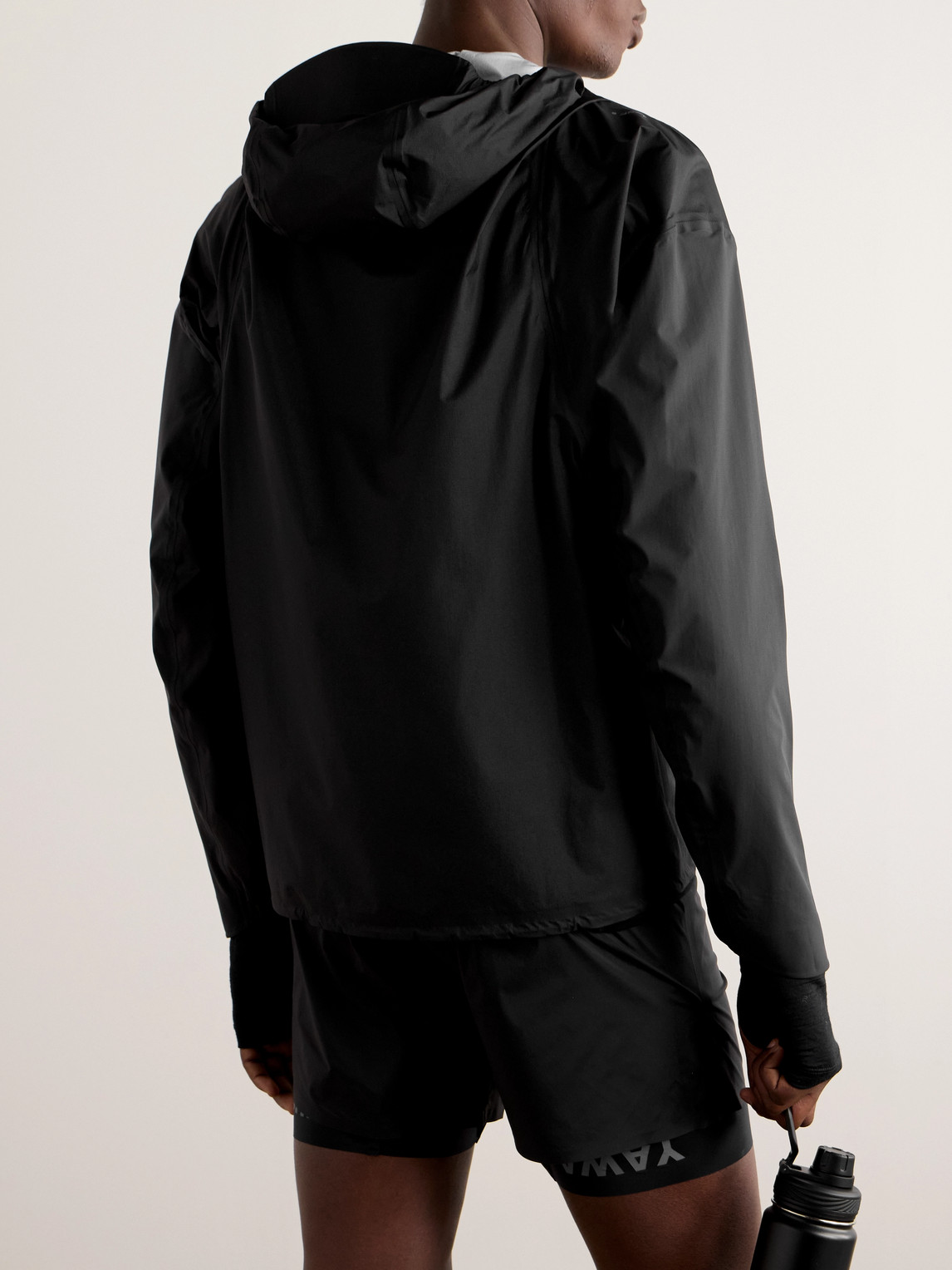 Shop Satisfy Pertex® 3l Fly Logo-appliquéd Recycled-ripstop Hooded Jacket In Black