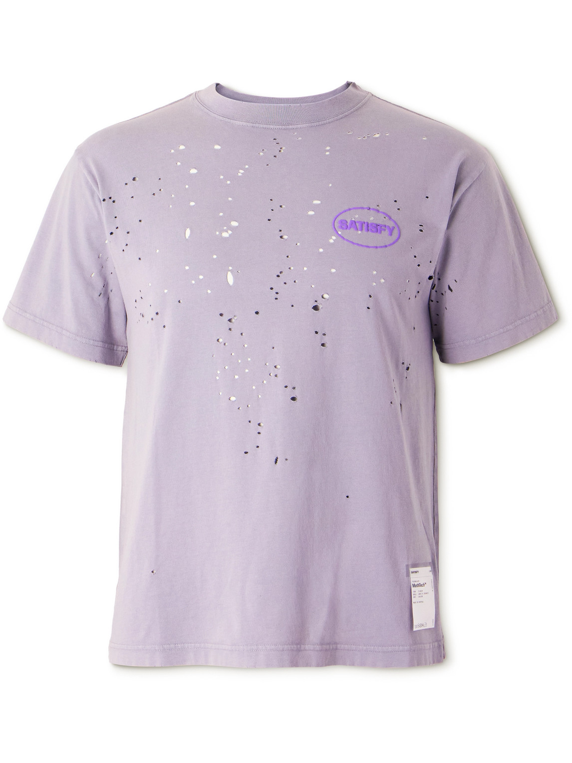 Satisfy Distressed Logo-print Mothtech™ Organic Cotton-jersey T-shirt In Purple