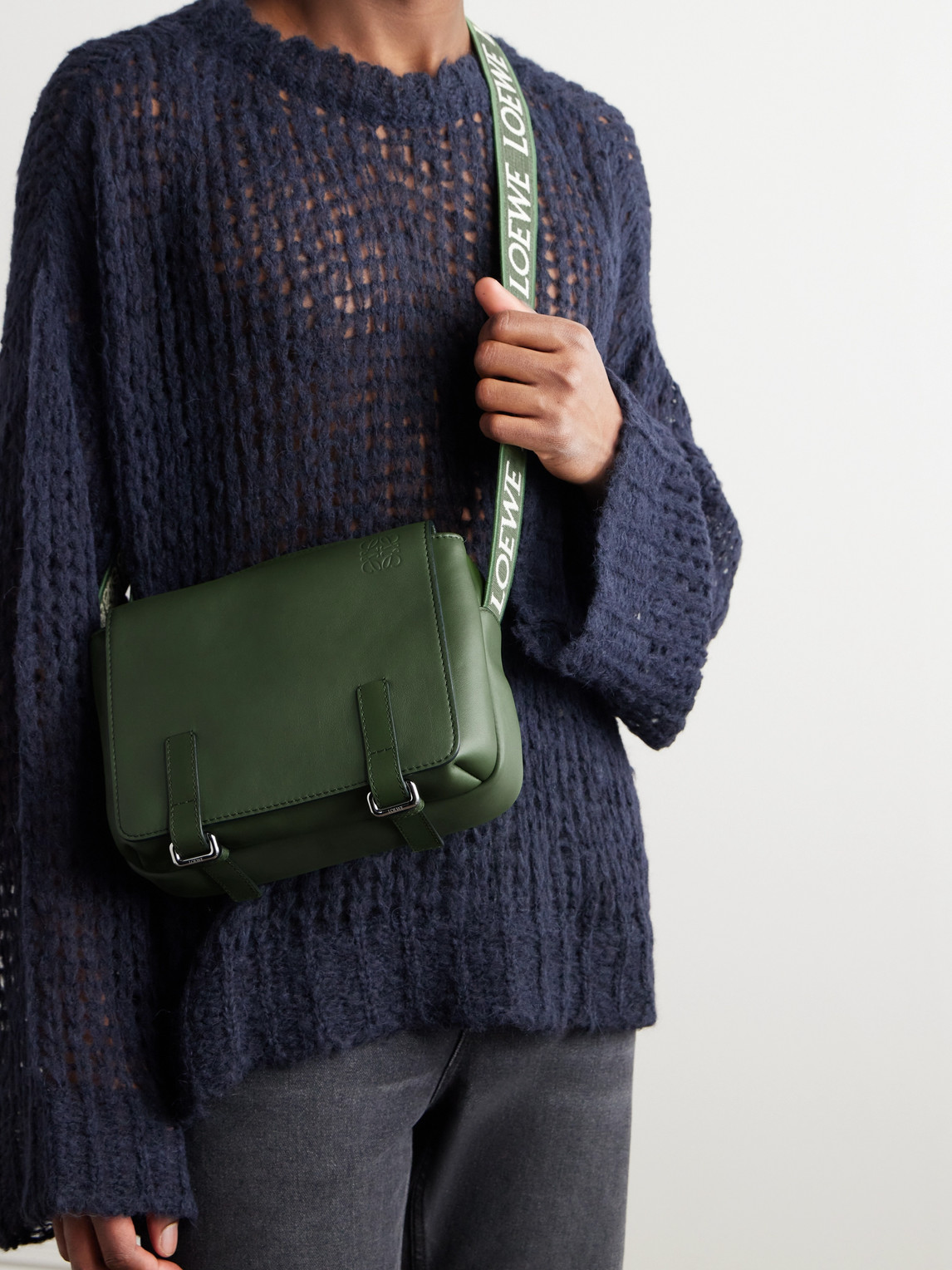 Shop Loewe Military Leather Messenger Bag In Green
