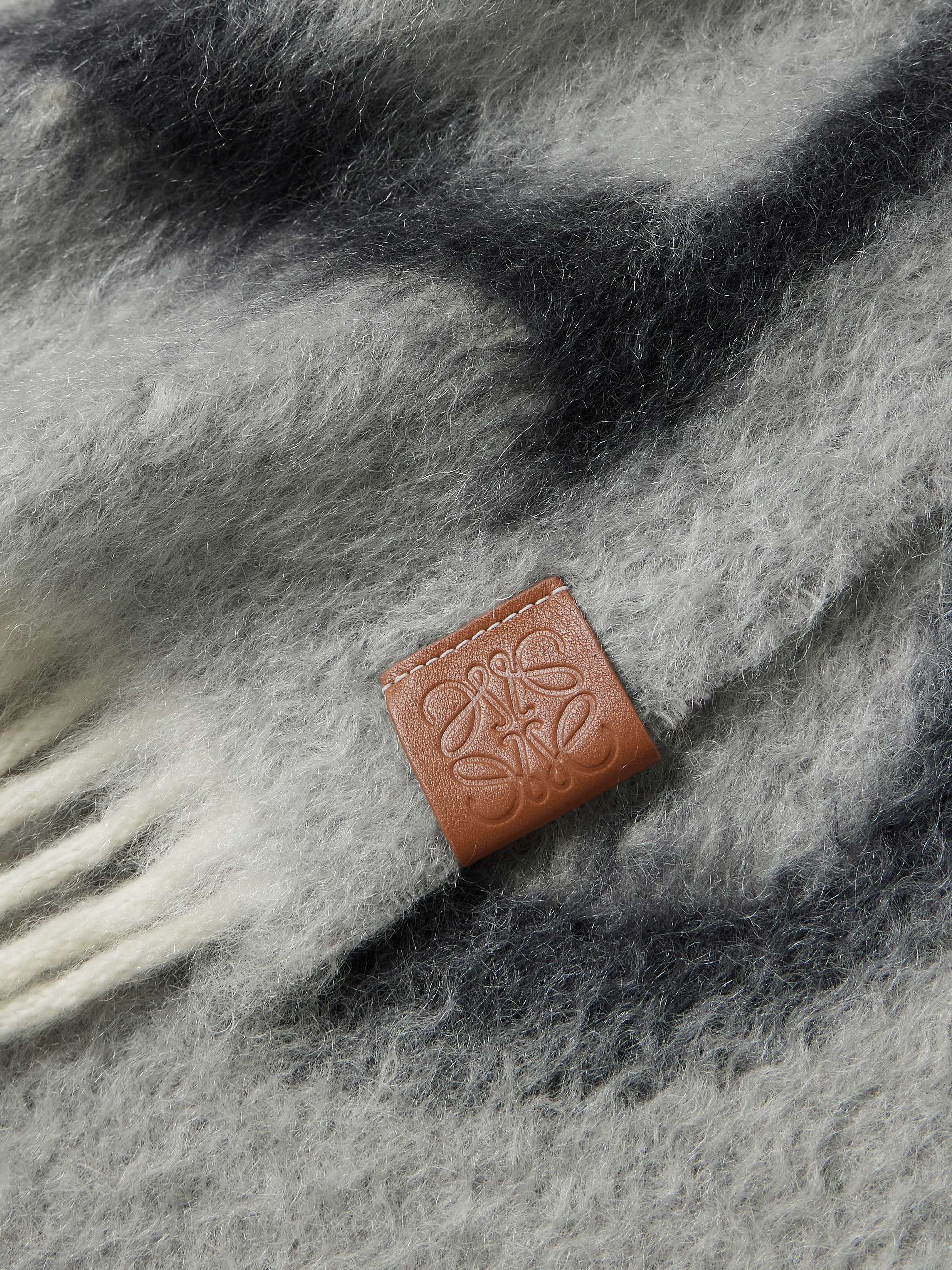LOEWE Fringed Logo-Print Knitted Scarf