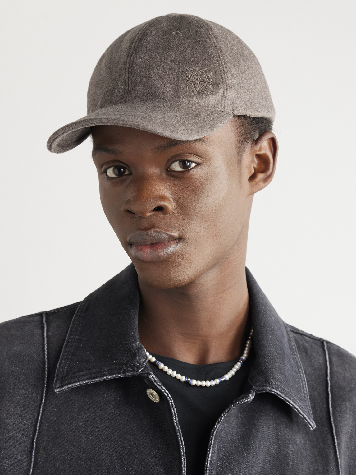 Shop Loewe Logo-embroidered Leather-trimmed Brushed Wool Cap In Brown