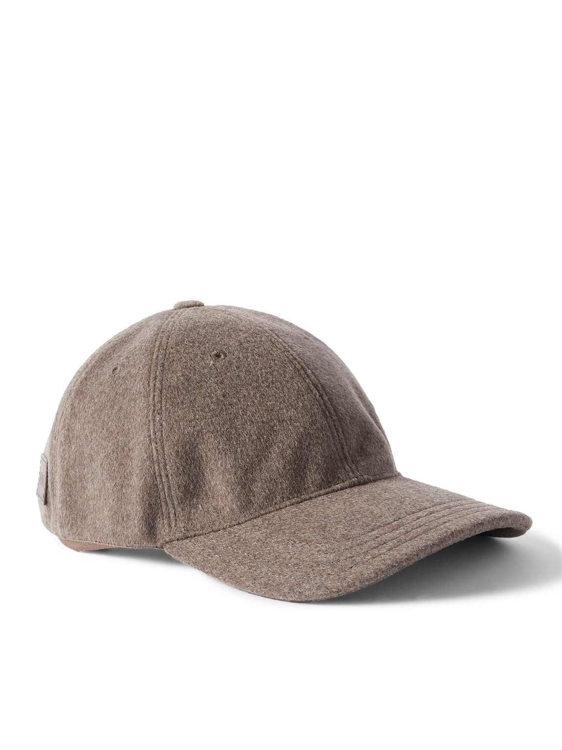 Loewe Logo-embroidered Leather-trimmed Brushed Wool Cap In Brown