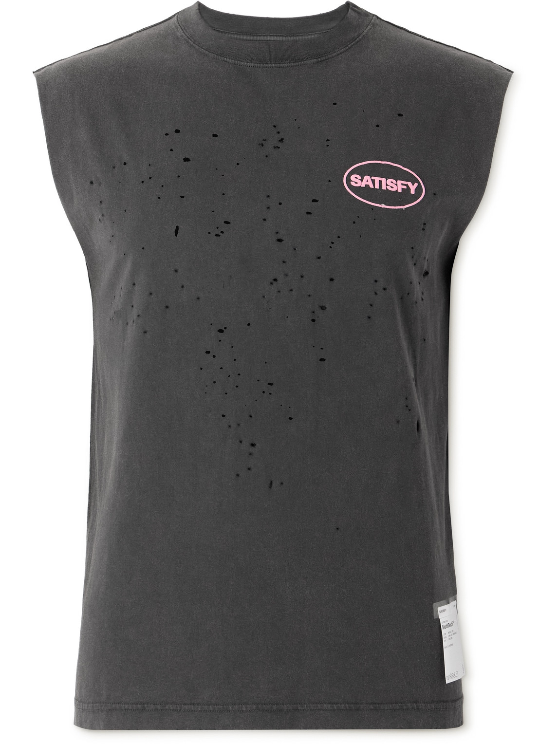Shop Satisfy Distressed Logo-print Mothtech™ Organic Cotton-jersey Tank Top In Black