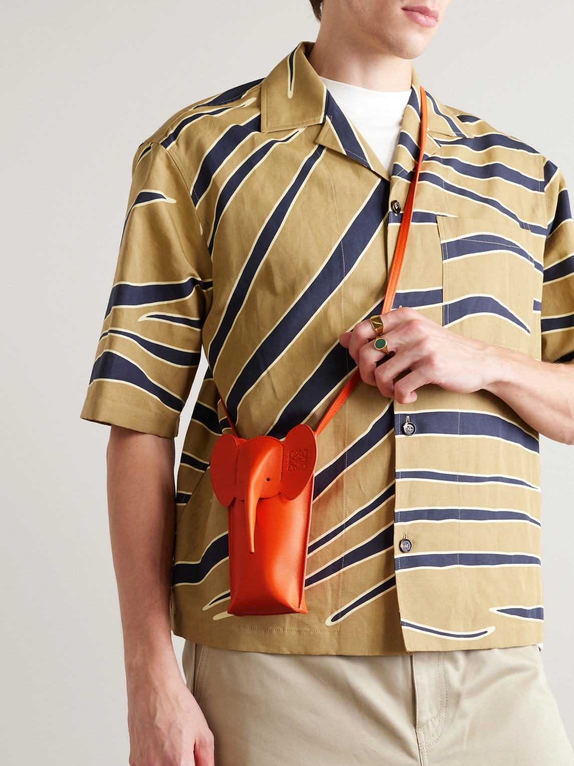 Shop Loewe Elephant Pocket Leather Messenger Bag In Orange