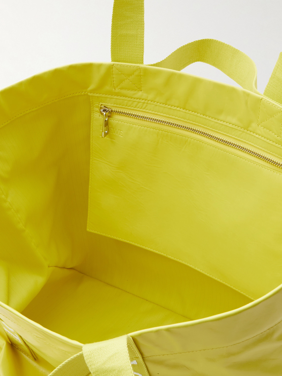 Shop Loewe Webbing-trimmed Crinkled-leather Tote Bag In Yellow