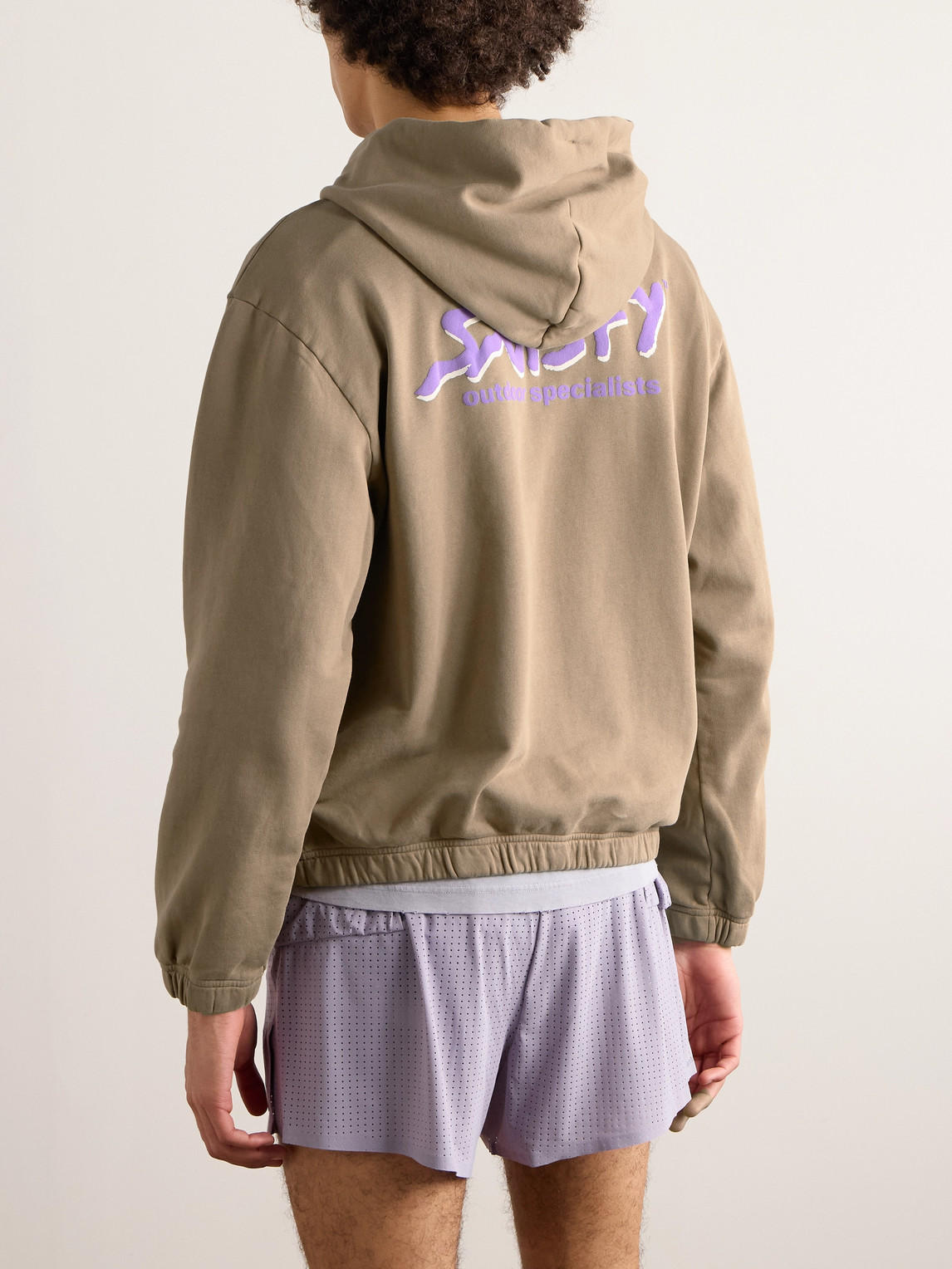 Shop Satisfy Logo-print Organic Softcell™ Cotton-jersey Hoodie In Neutrals