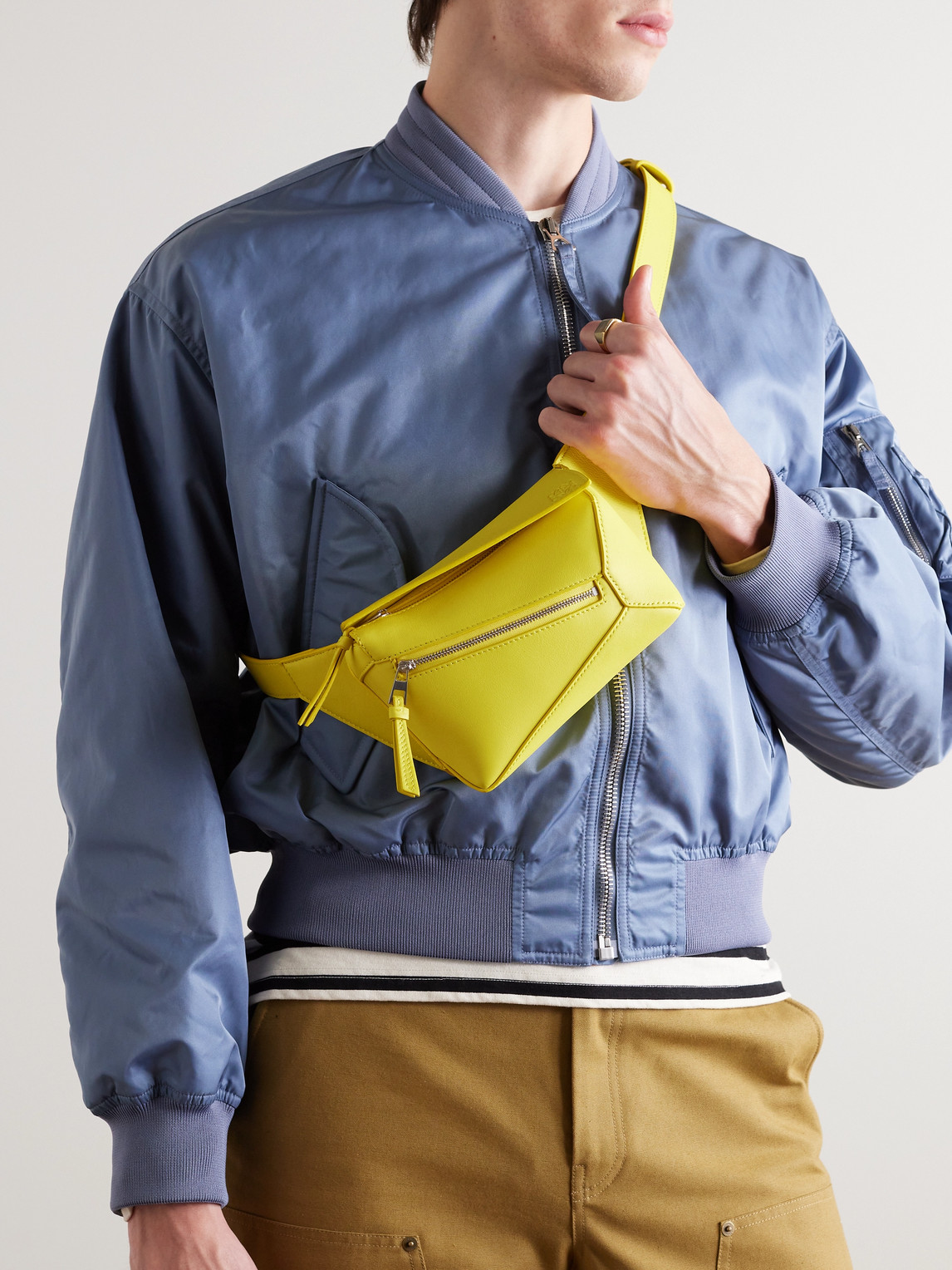 Shop Loewe Puzzle Edge Mini Leather Belt Bag In Yellow