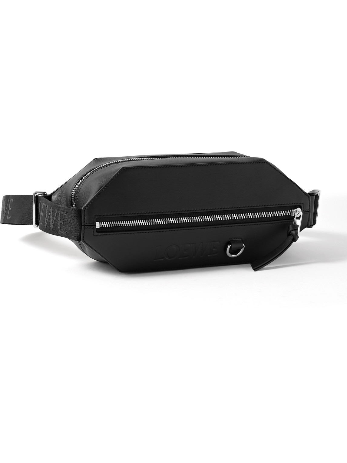 Loewe Logo-debossed Leather Belt Bag In Black