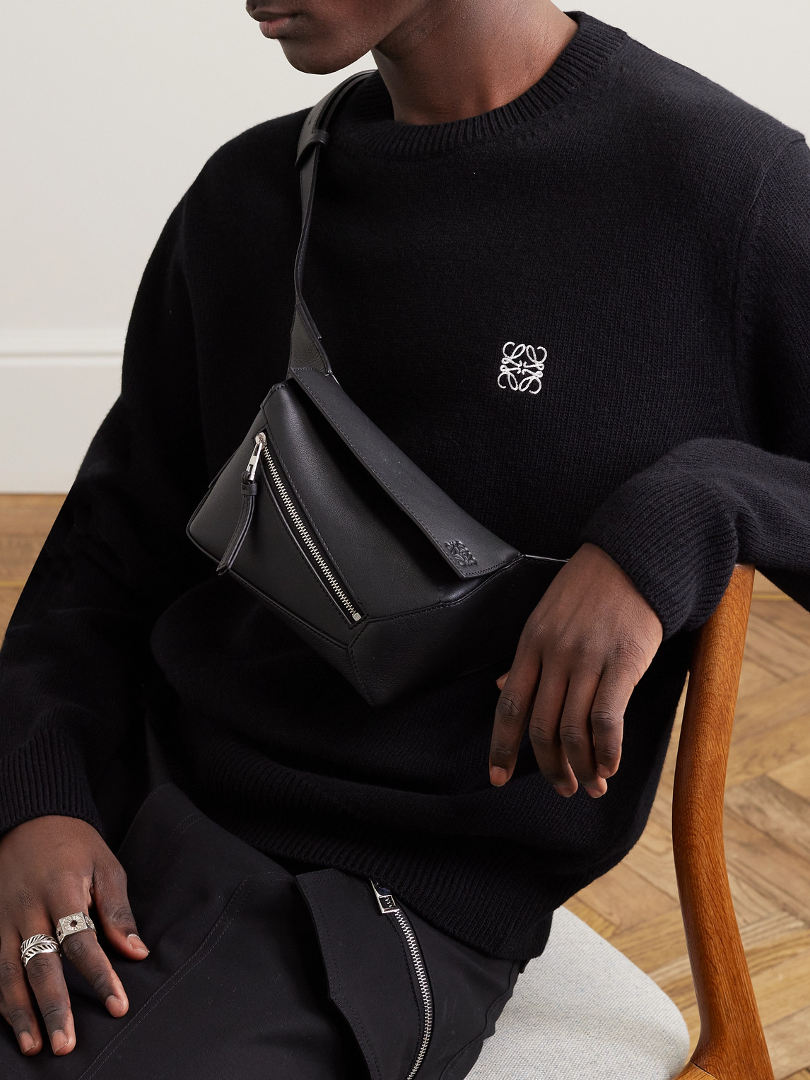 Shop Loewe Puzzle Edge Mini Leather Belt Bag In Black
