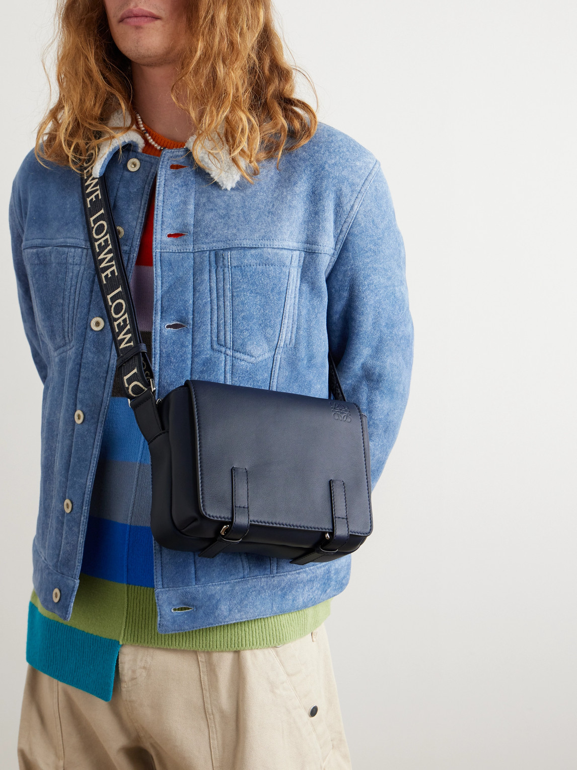 Shop Loewe Military Leather Messenger Bag In Blue