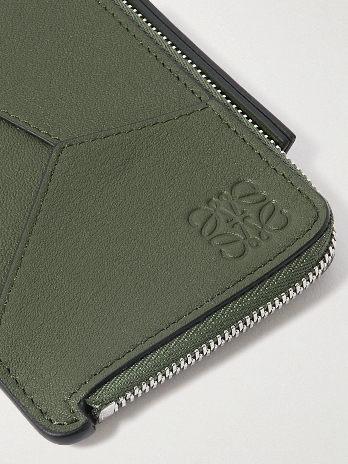 Shop Loewe Puzzle Logo-debossed Leather Zipped Cardholder In Green
