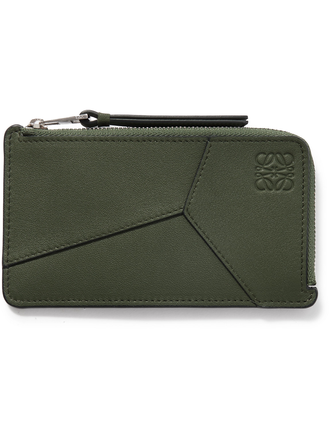 Loewe Puzzle Logo-debossed Leather Zipped Cardholder In Green