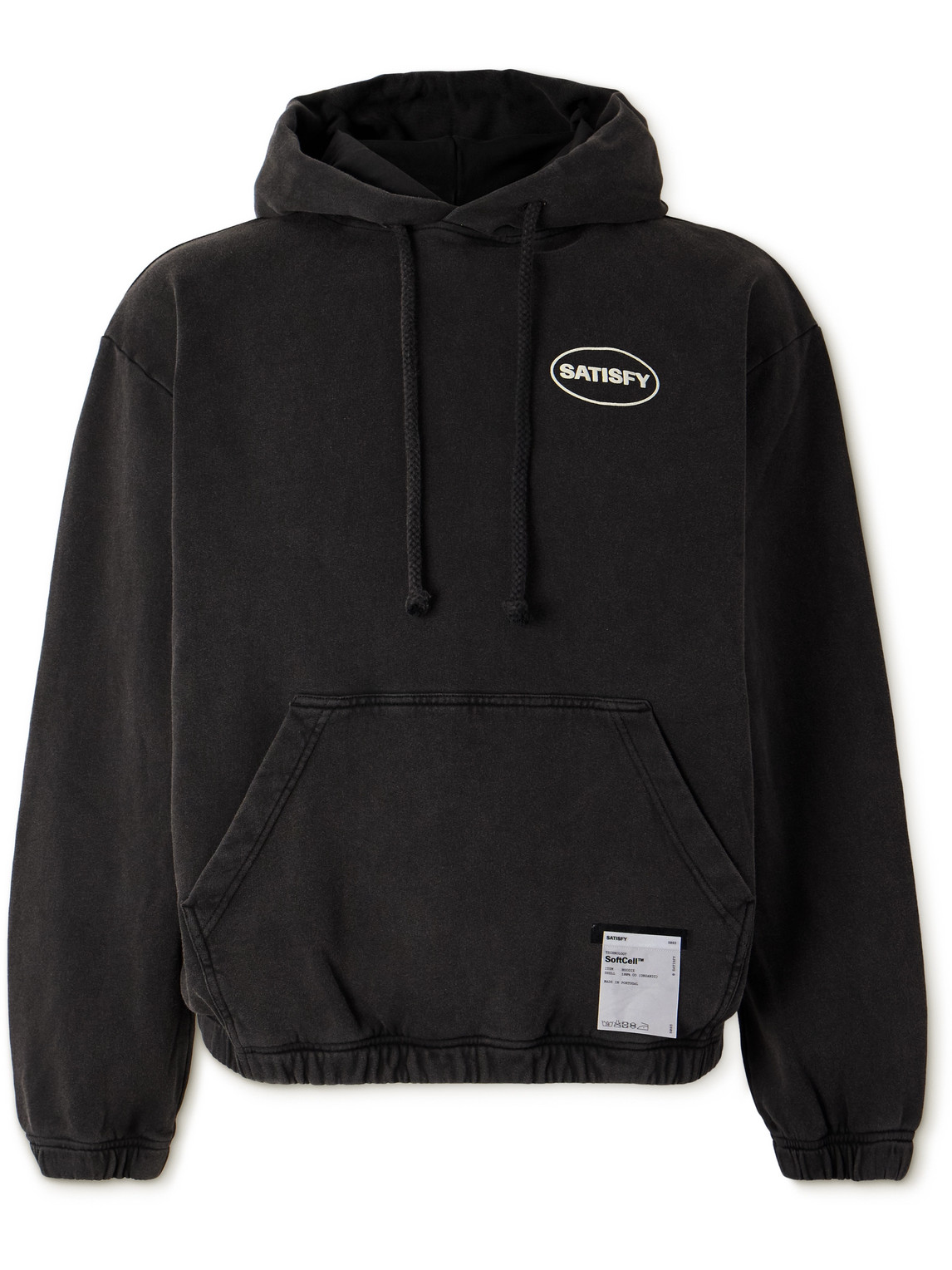 Satisfy Logo-print Organic Softcell™ Cotton-jersey Hoodie In Aged Black