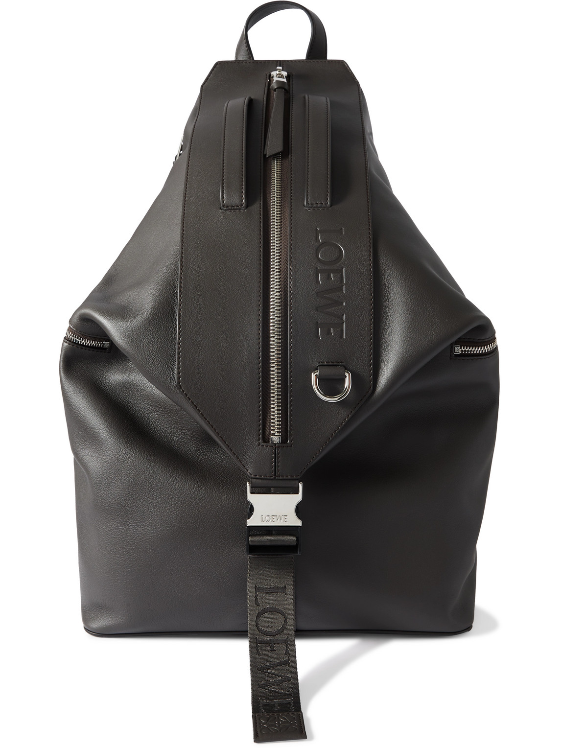 Loewe Convertible Logo-debossed Leather Backpack In Gray