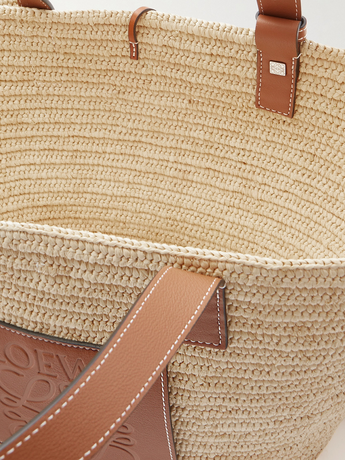 Shop Loewe Elephant Leather-trimmed Raffia Tote Bag In Brown