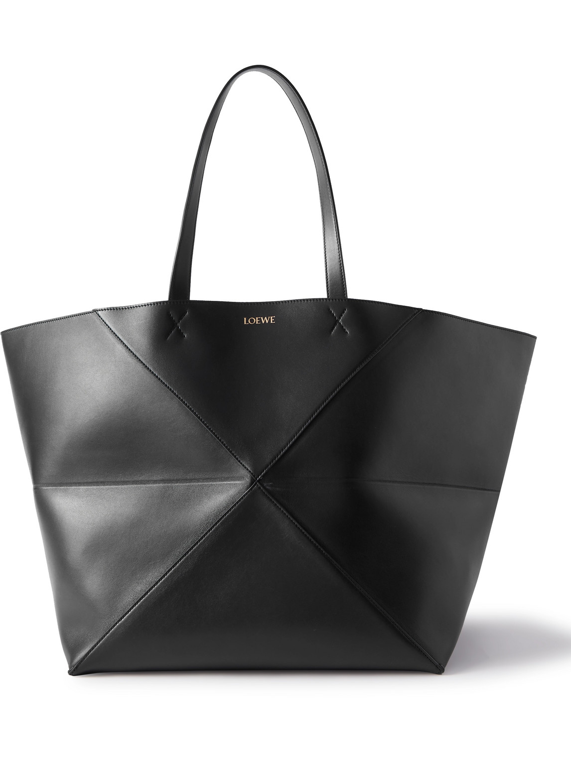 Loewe Puzzle Fold Large Panelled Leather Tote Bag In Black