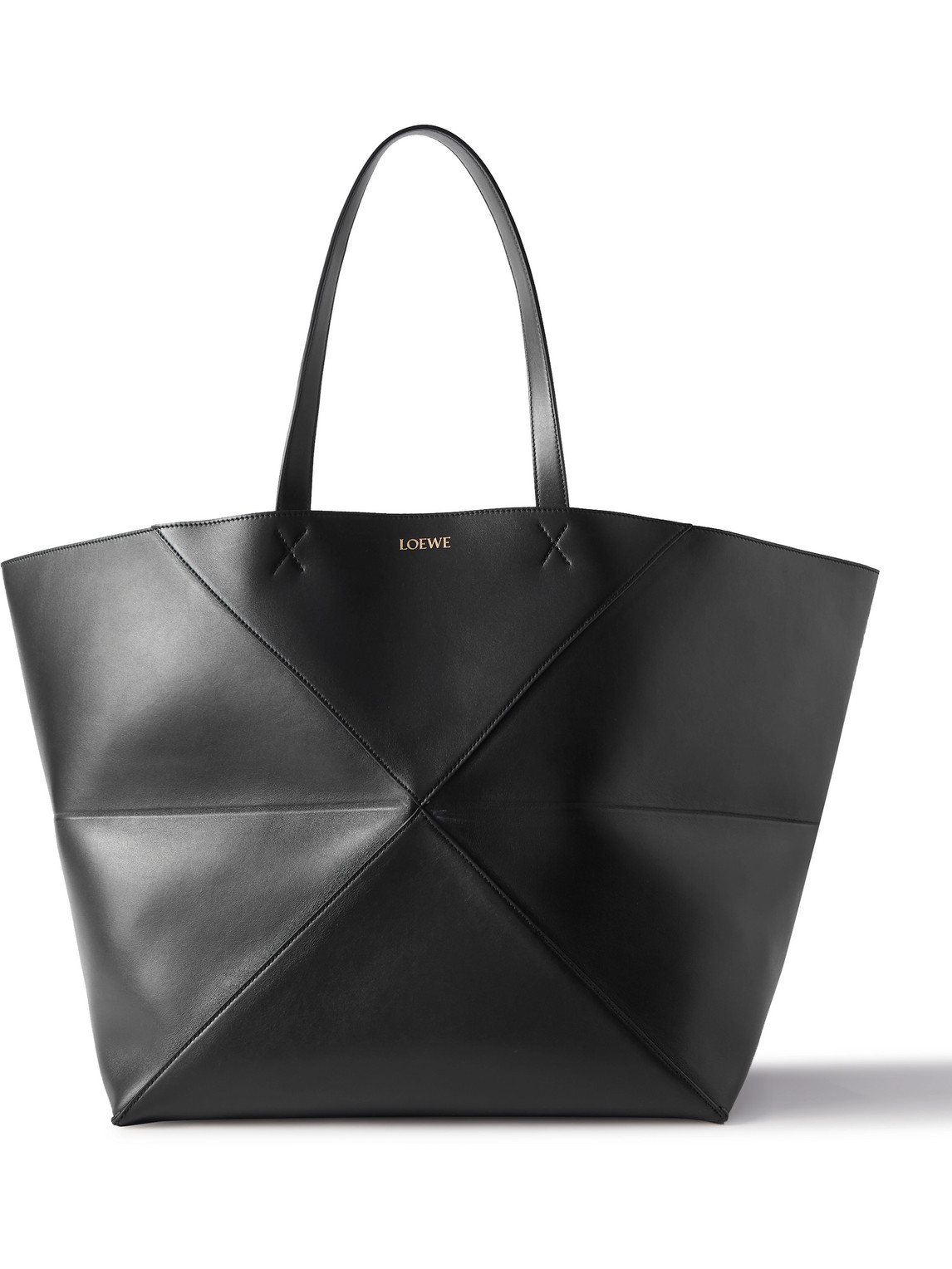 Loewe Puzzle Fold Large Panelled Leather Tote Bag In Black