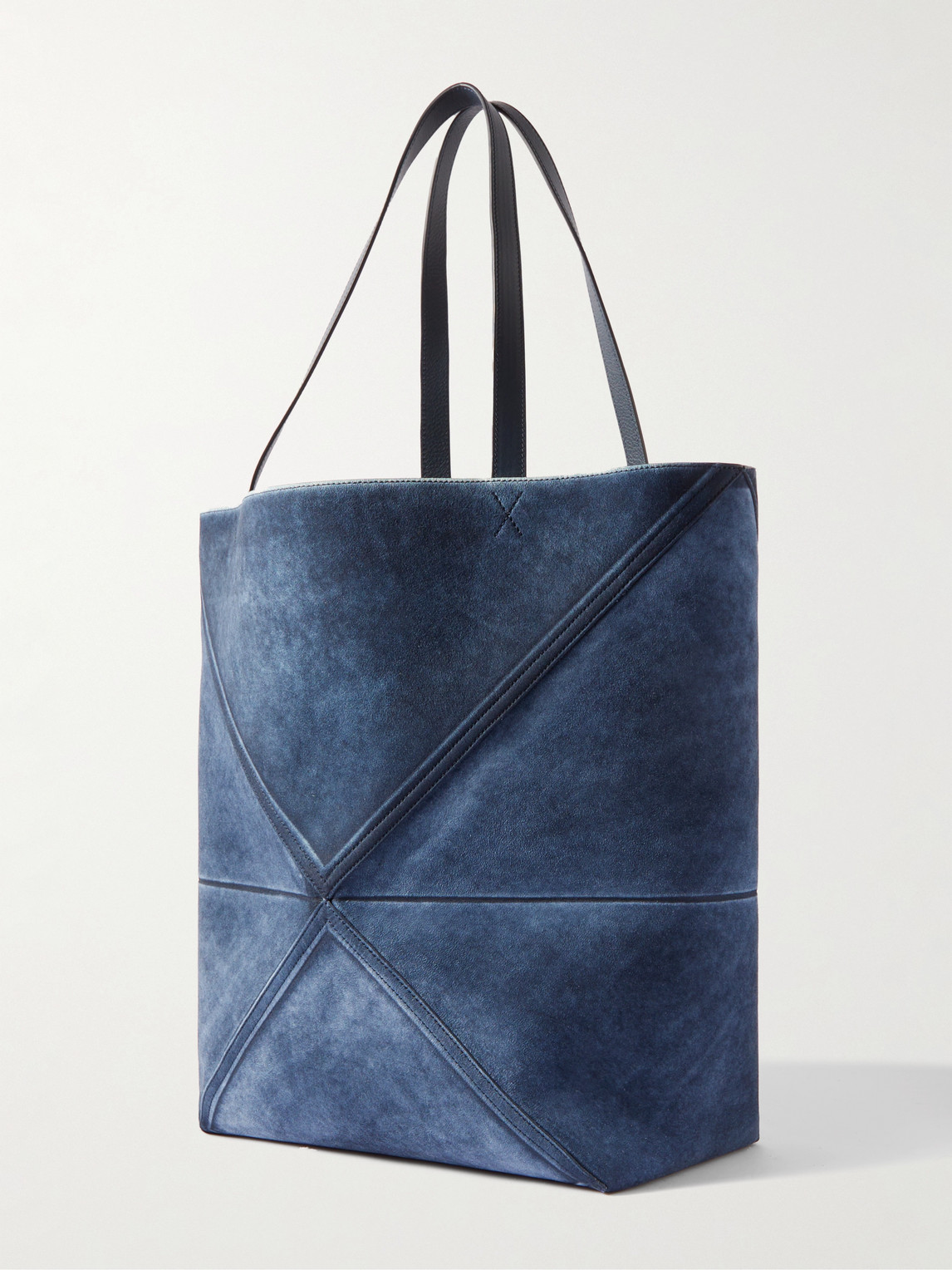 Shop Loewe Puzzle Fold Leather-trimmed Suede Tote Bag In Blue