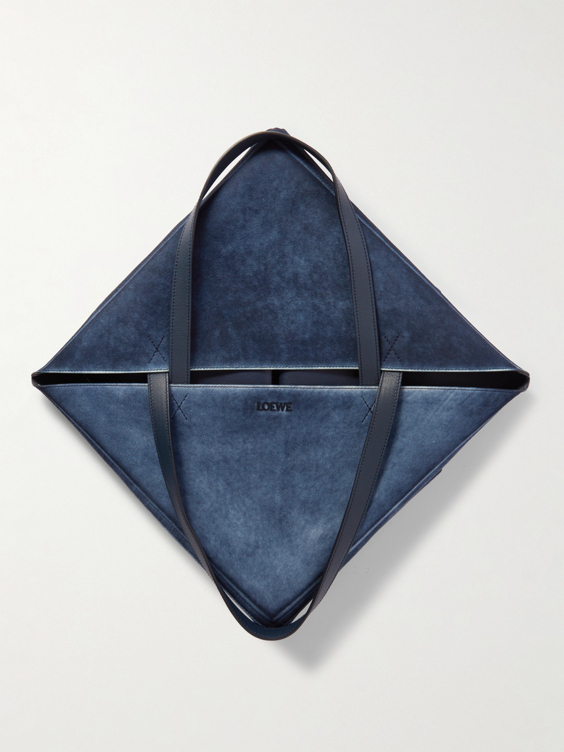 Shop Loewe Puzzle Fold Leather-trimmed Suede Tote Bag In Blue