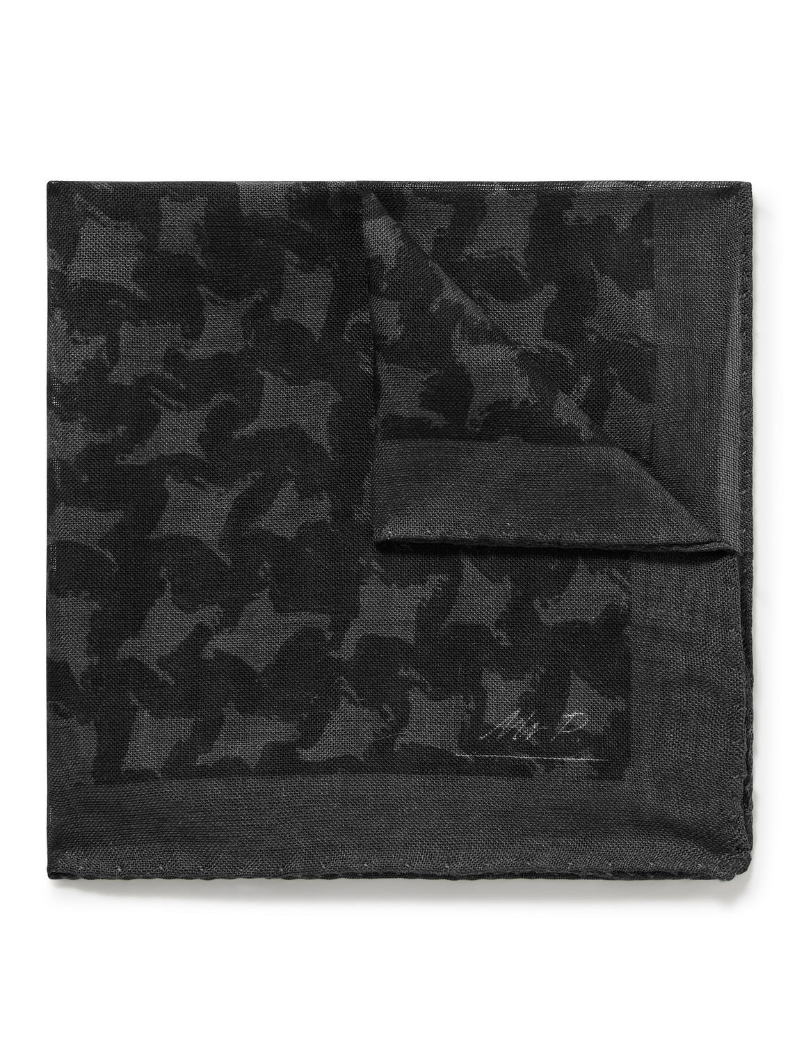 Mr P Printed Wool And Silk-blend Voile Pocket Square In Black