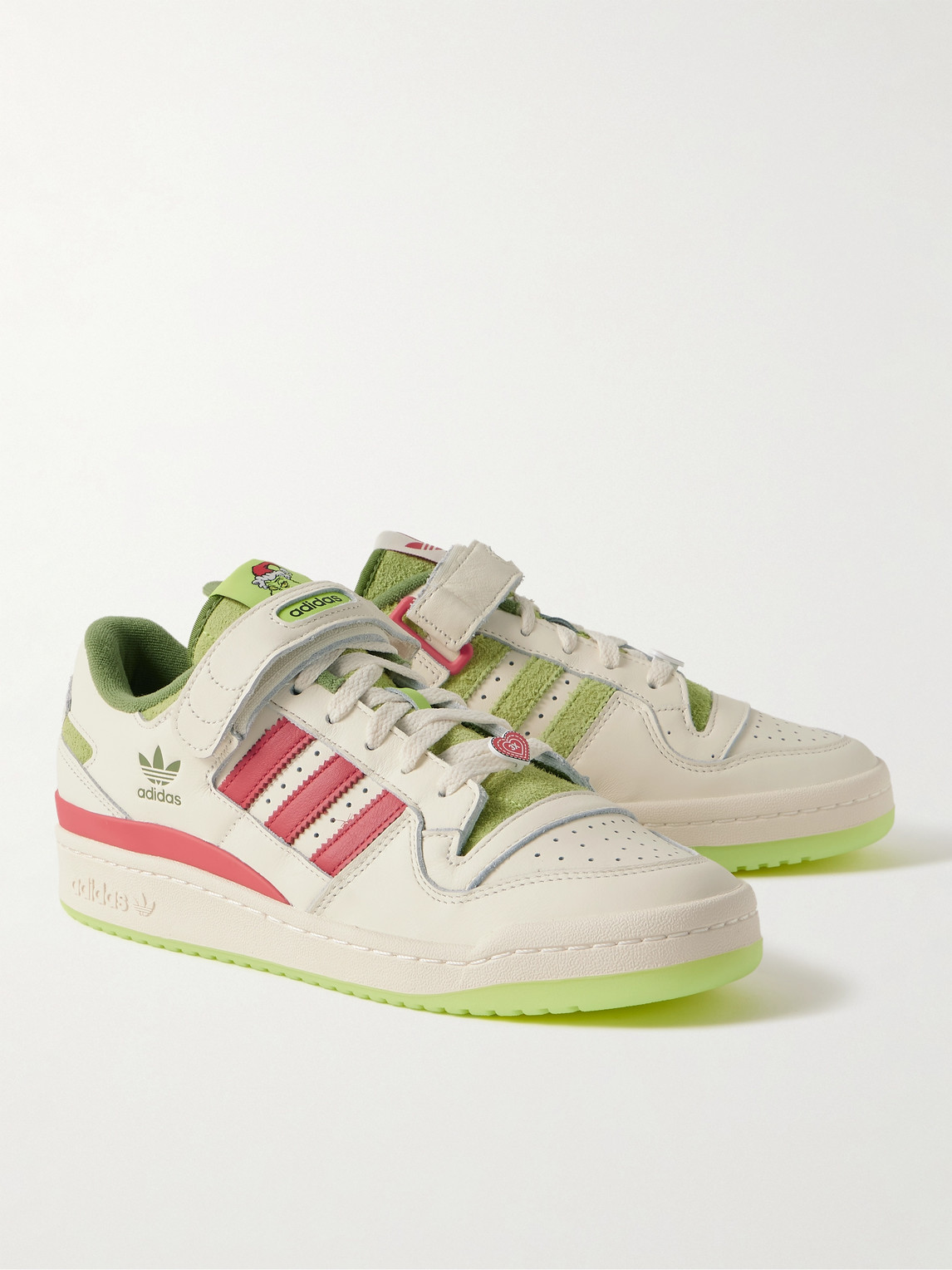 Shop Adidas Originals The Grinch Forum Low V2 Suede-trimmed Leather Sneakers In White