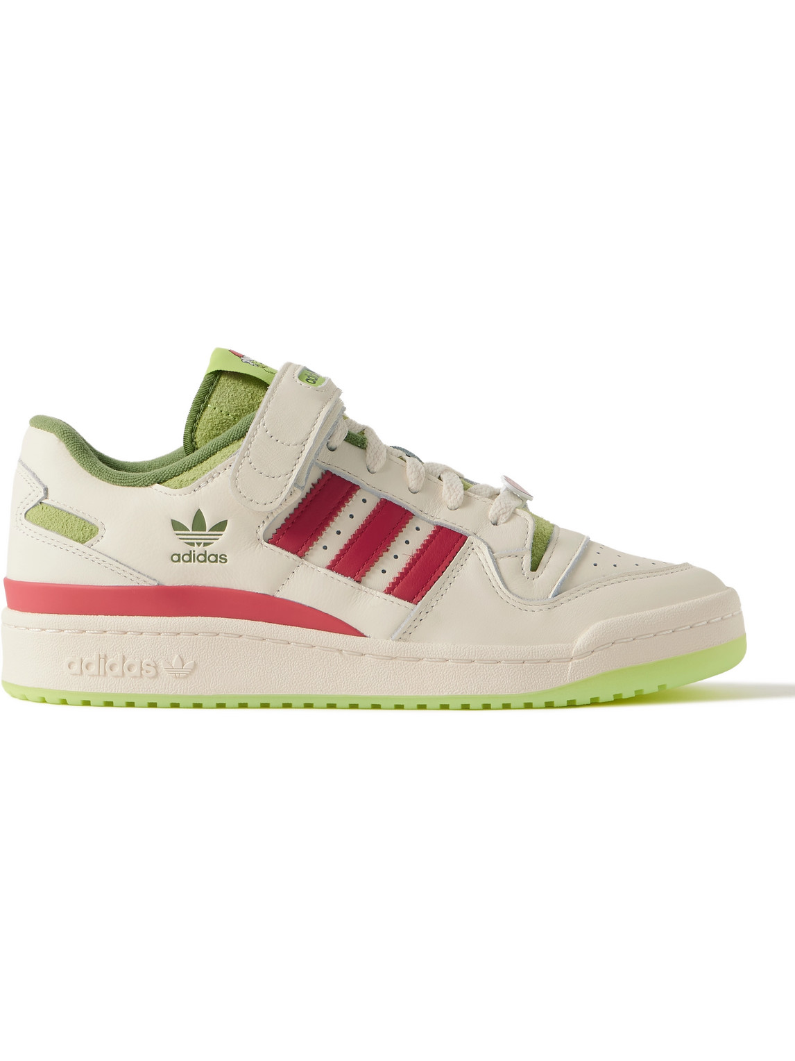 Shop Adidas Originals The Grinch Forum Low V2 Suede-trimmed Leather Sneakers In White