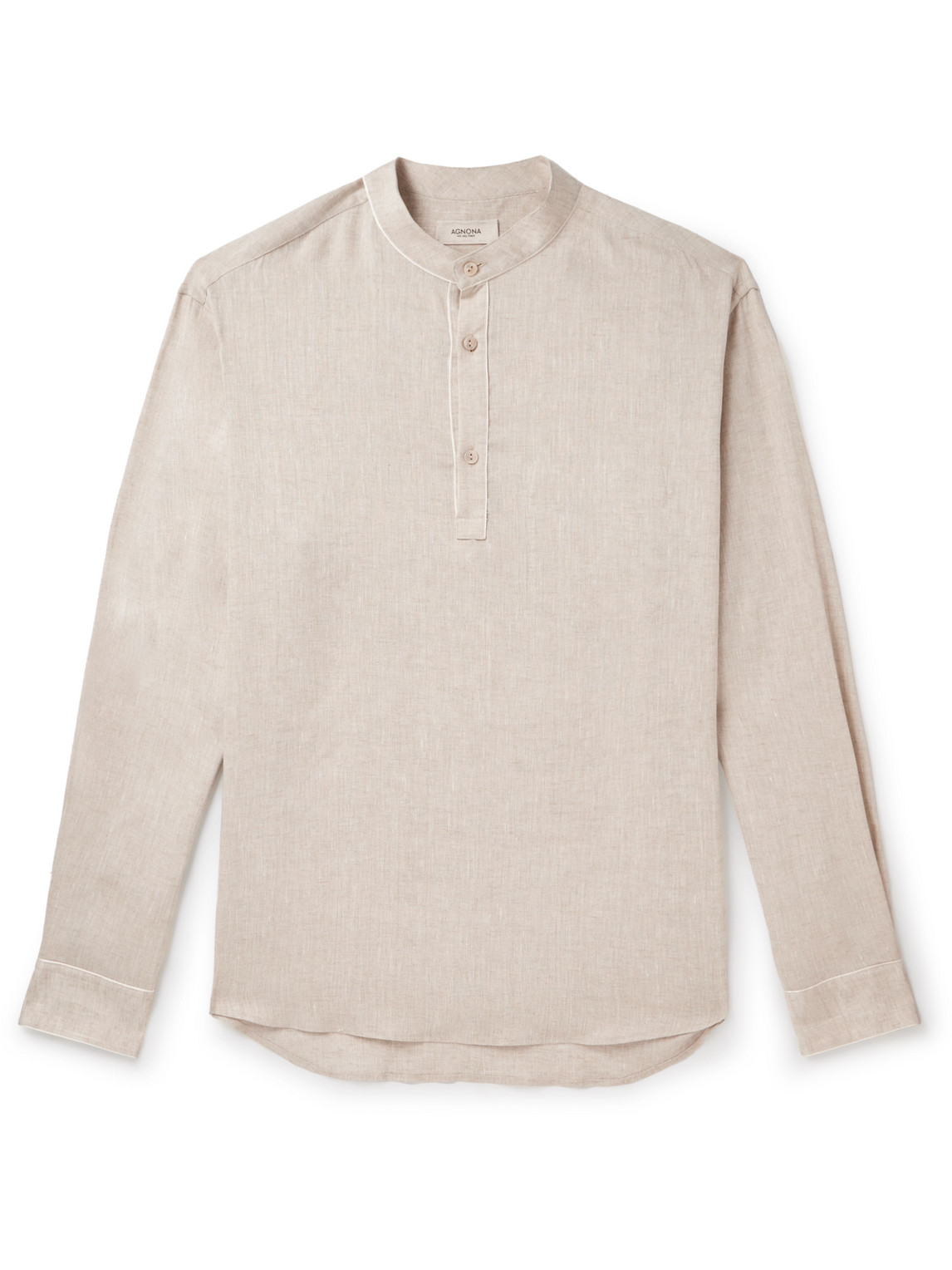 Agnona Grandad-collar Linen Shirt In Neutrals