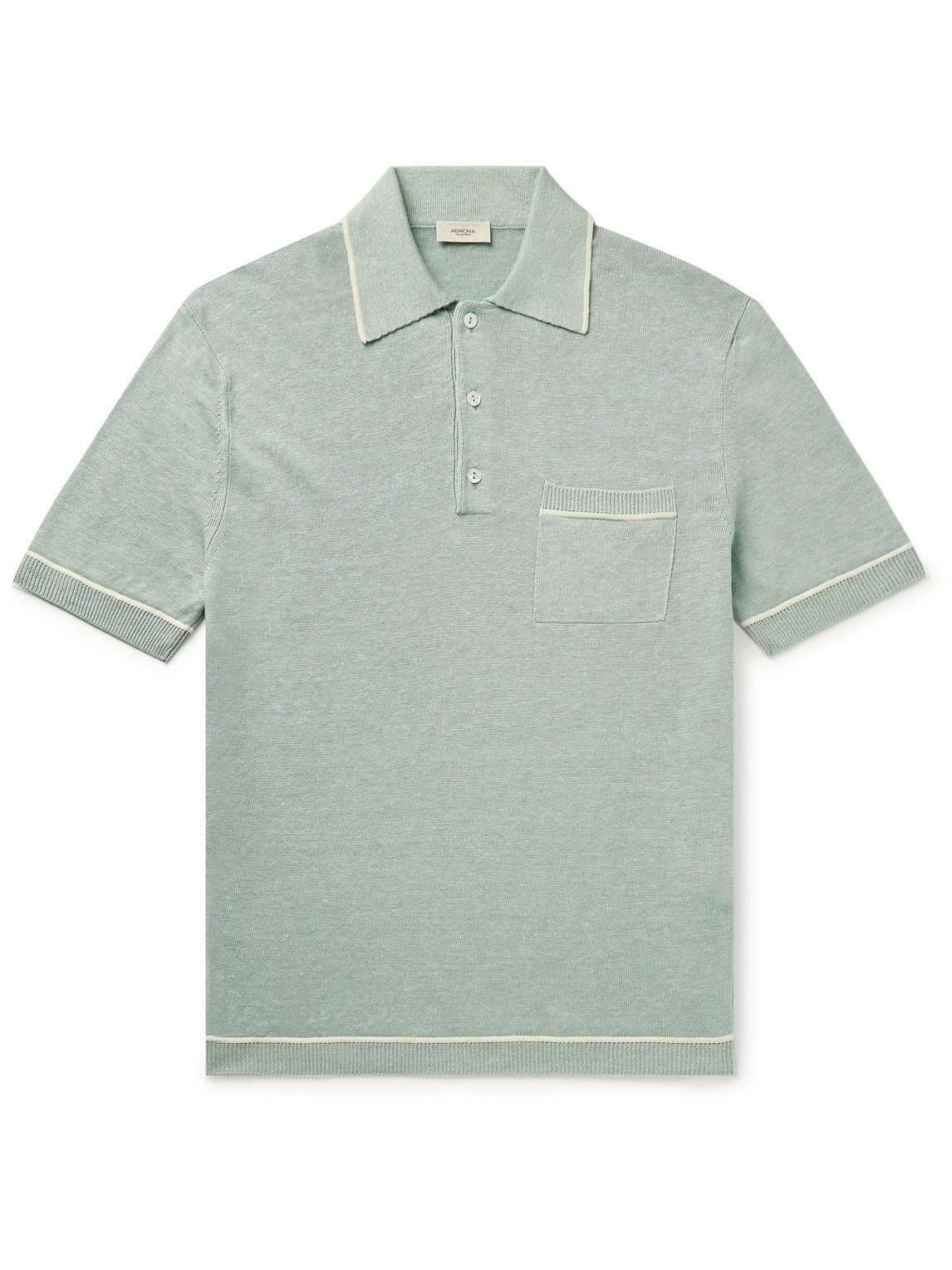 Shop Agnona Slim-fit Linen Polo Shirt In Green