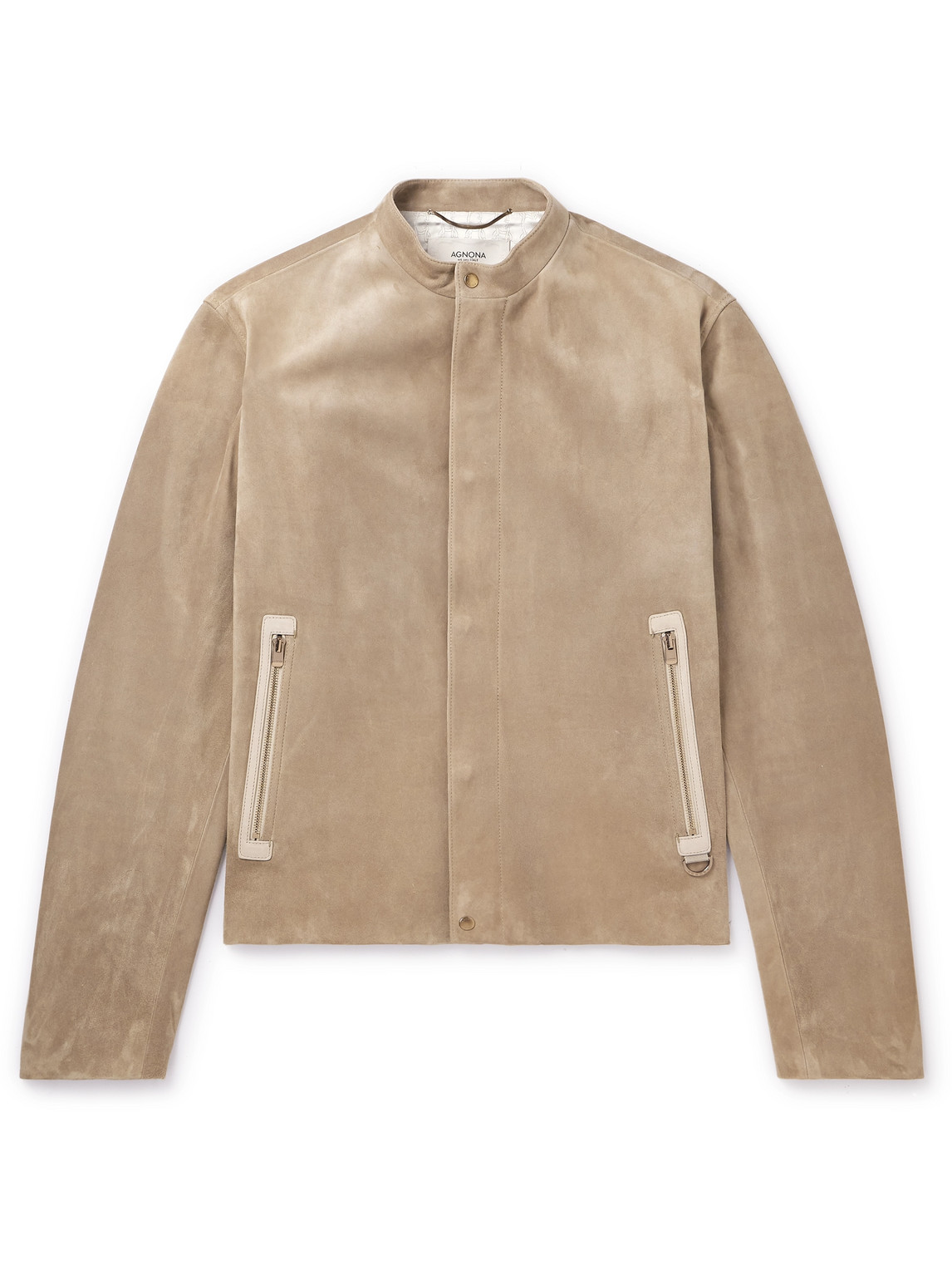 Agnona Leather-trimmed Suede Jacket In Neutrals
