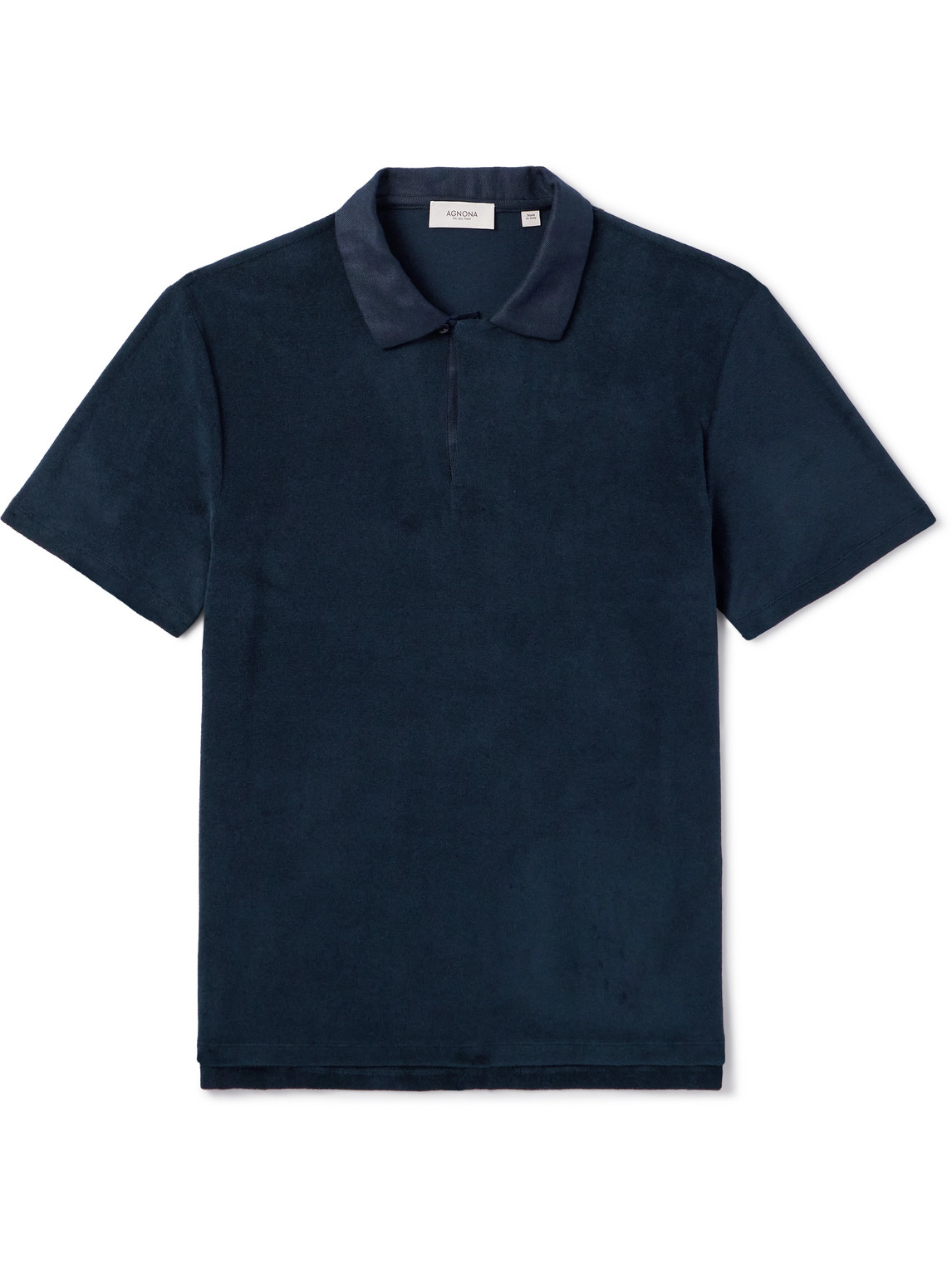 Agnona Linen-trimmed Cotton-blend Terry Polo Shirt In Blue
