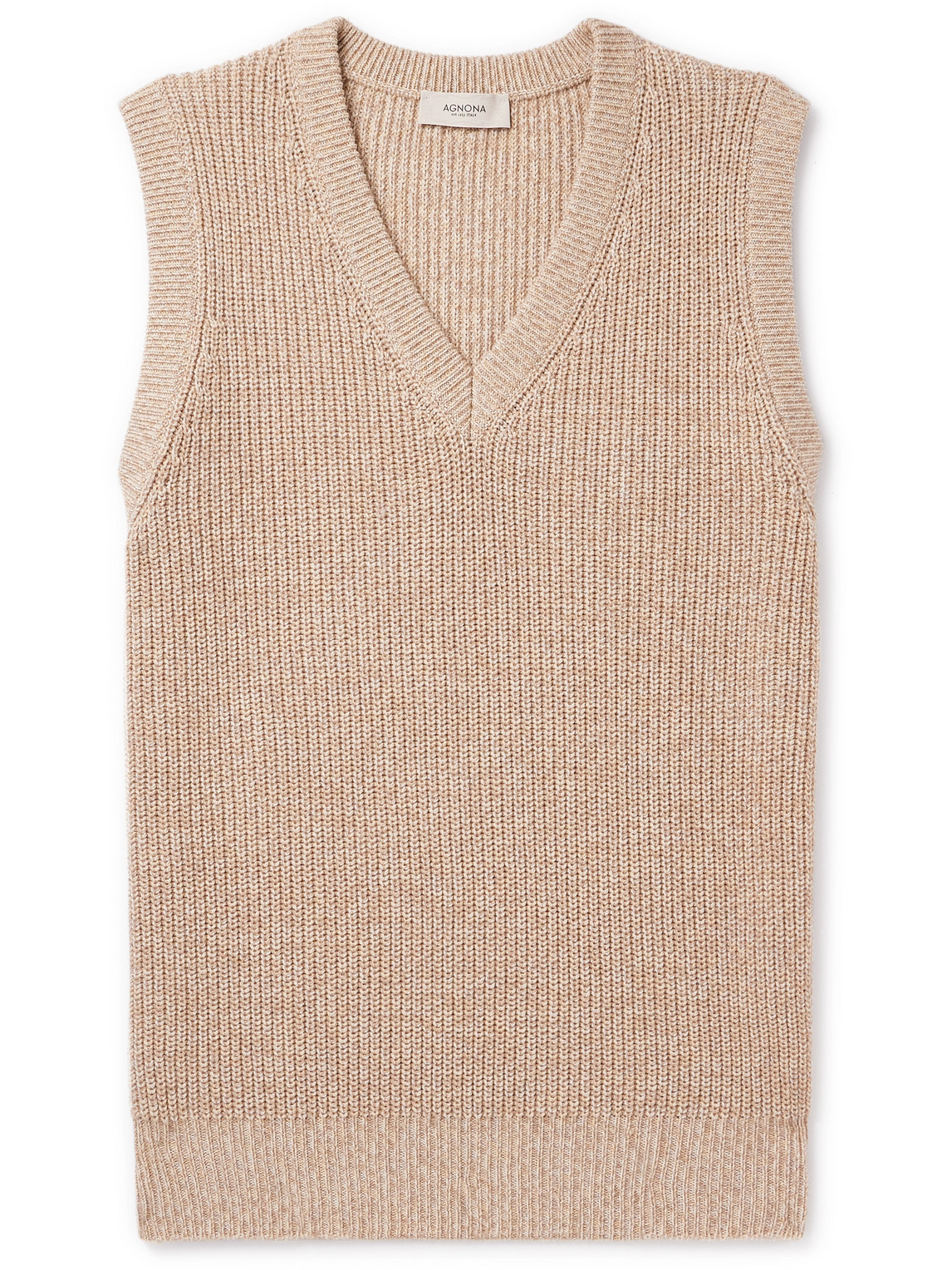 Agnona Ribbed Cotton And Cashmere-blend Jumper Waistcoat In Neutral