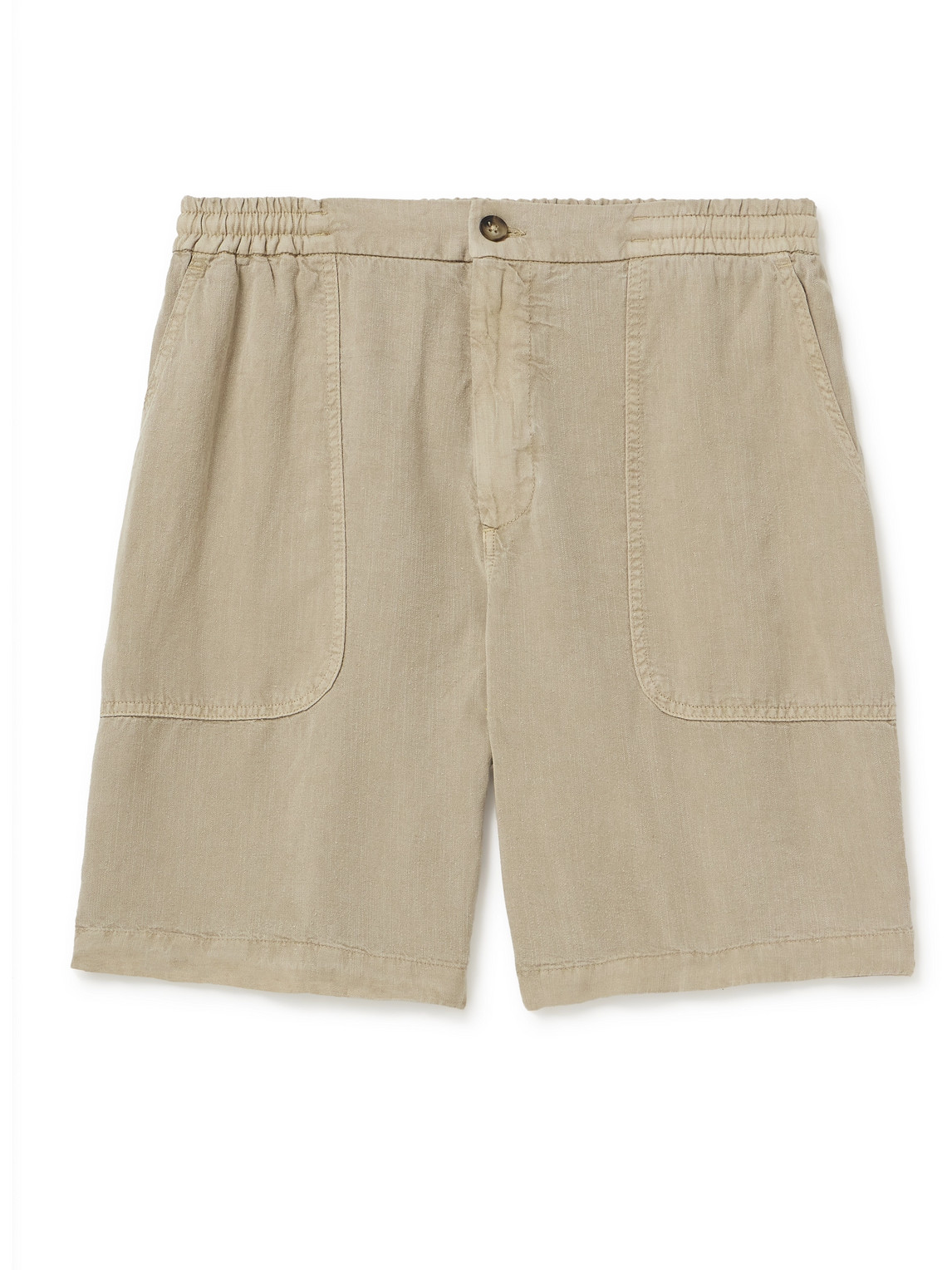 Shop Altea Straight-leg Lyocell And Linen-blend Twill Bermuda Shorts In Neutrals