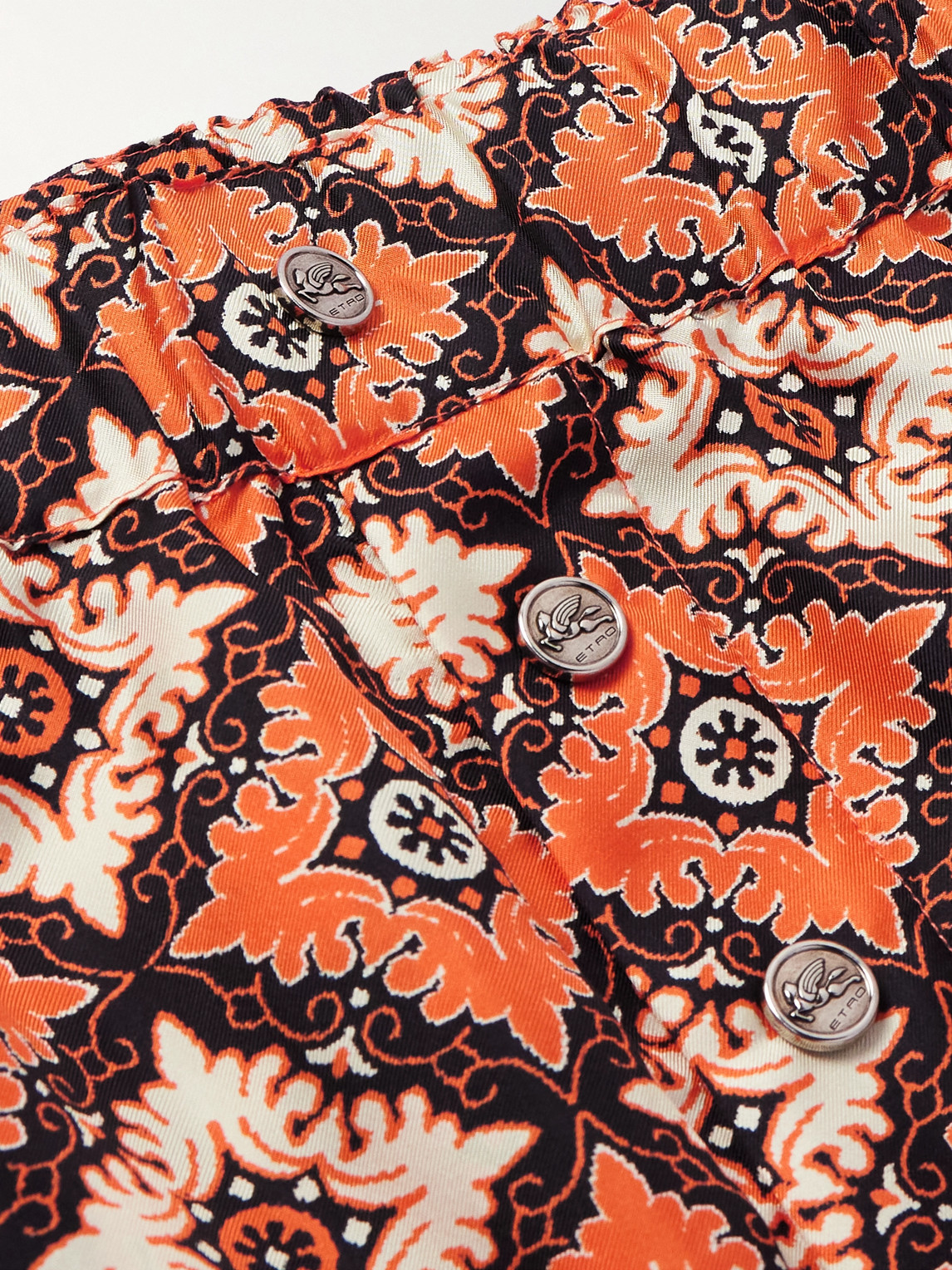 Shop Etro Wide-leg Printed Silk-twill Shorts In Orange