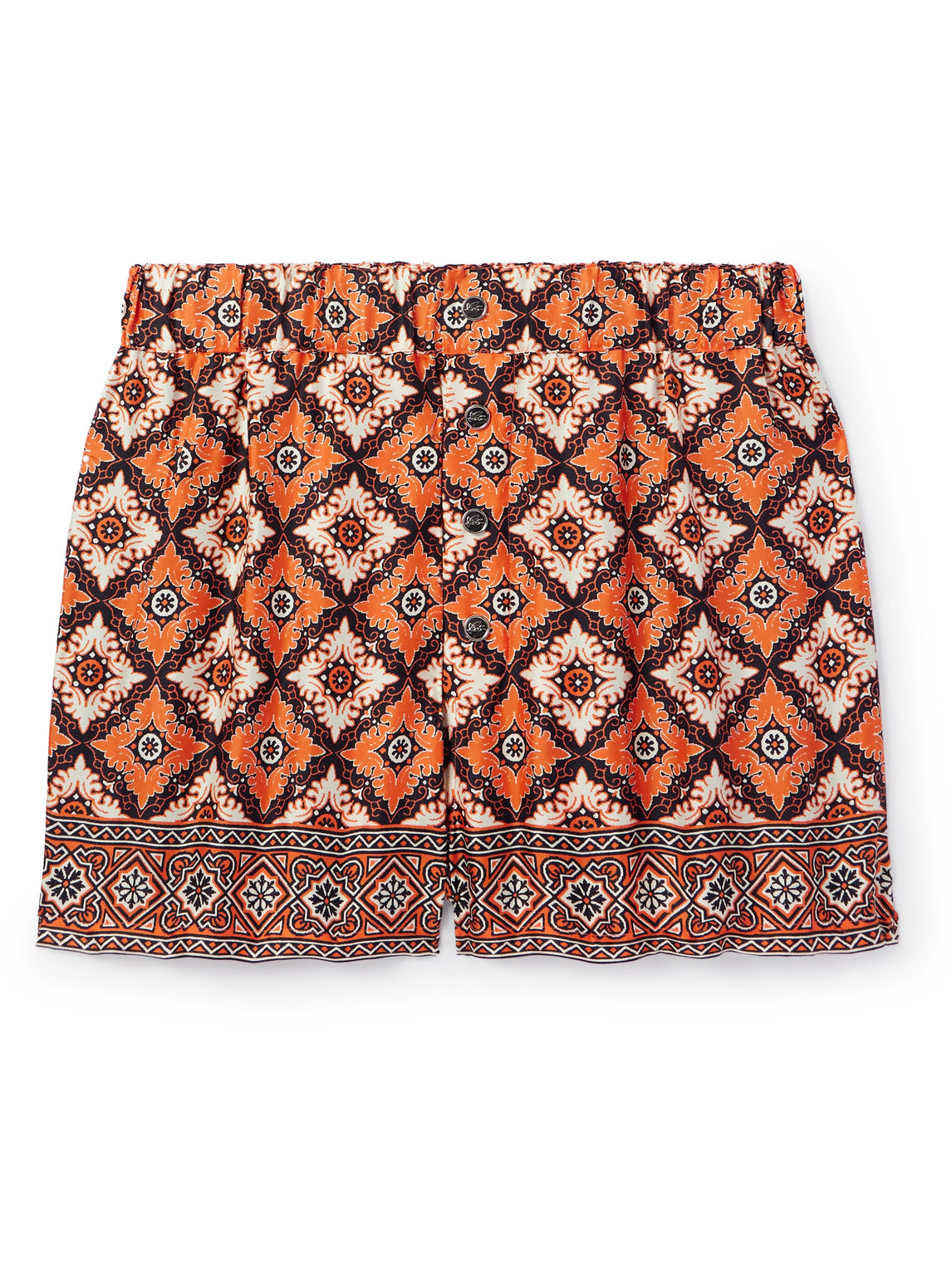 Etro Wide-leg Printed Silk-twill Shorts In Orange