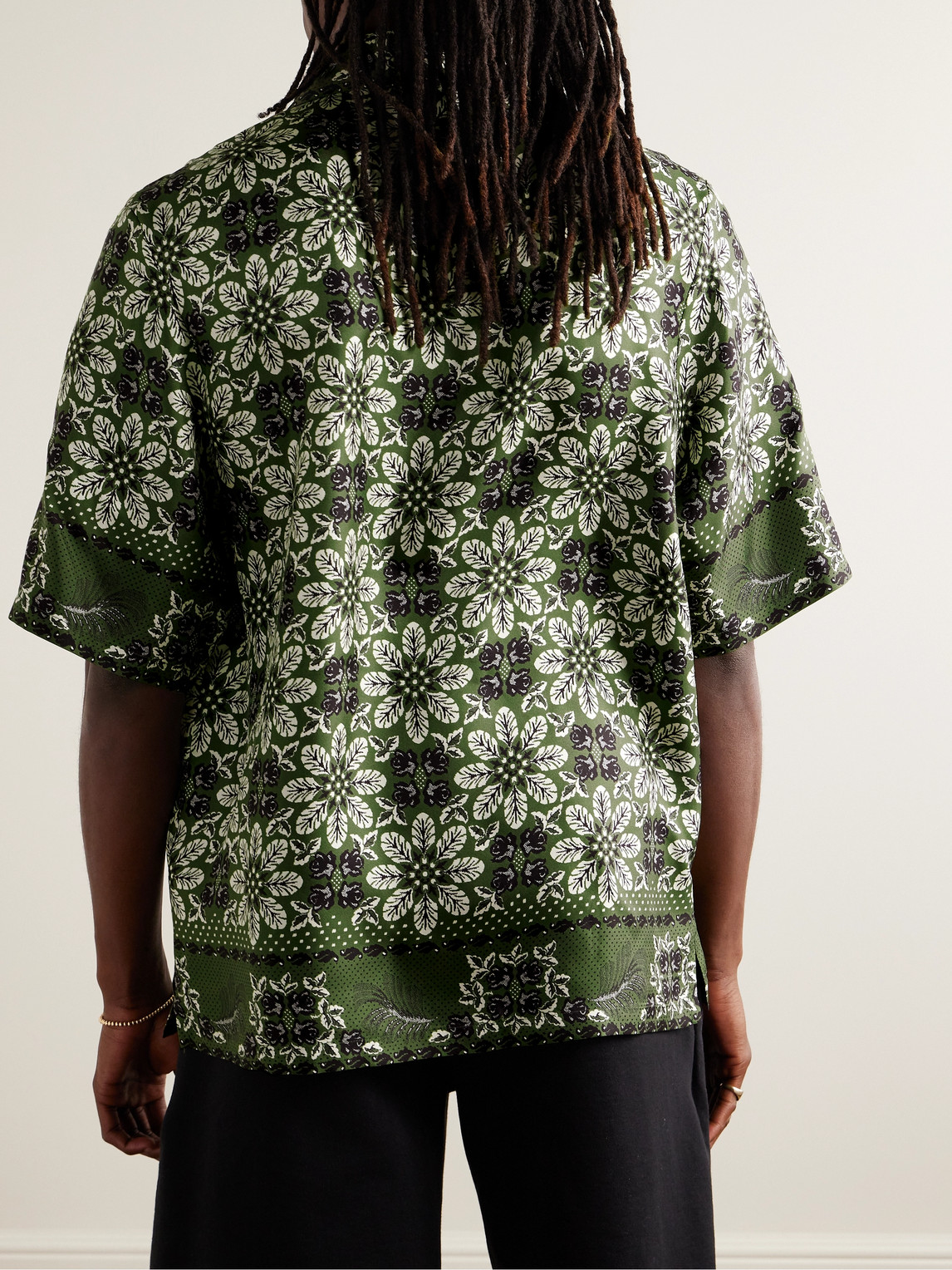 Shop Etro Camp-collar Printed Silk-twill Shirt In Green