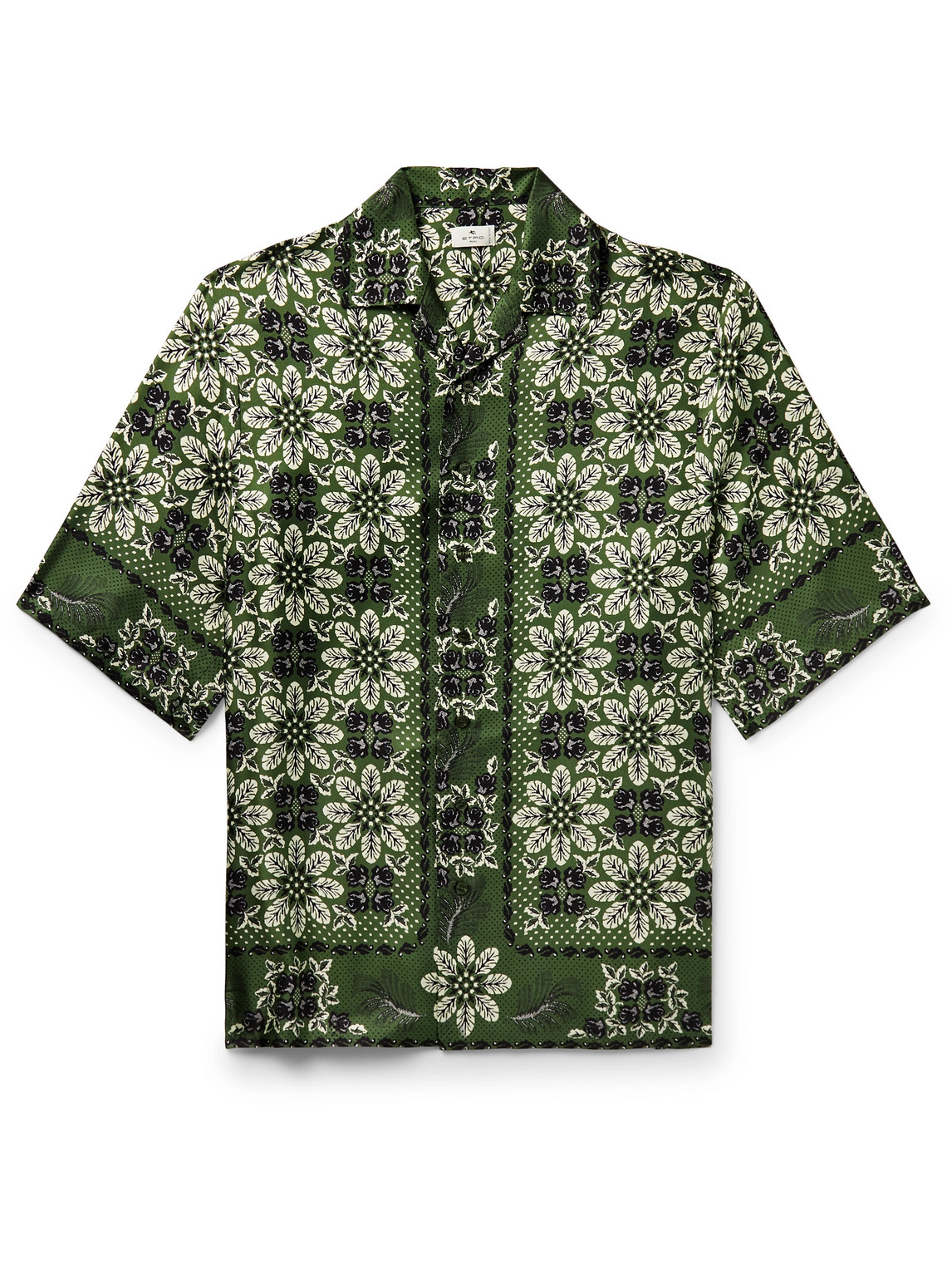 Shop Etro Camp-collar Printed Silk-twill Shirt In Green