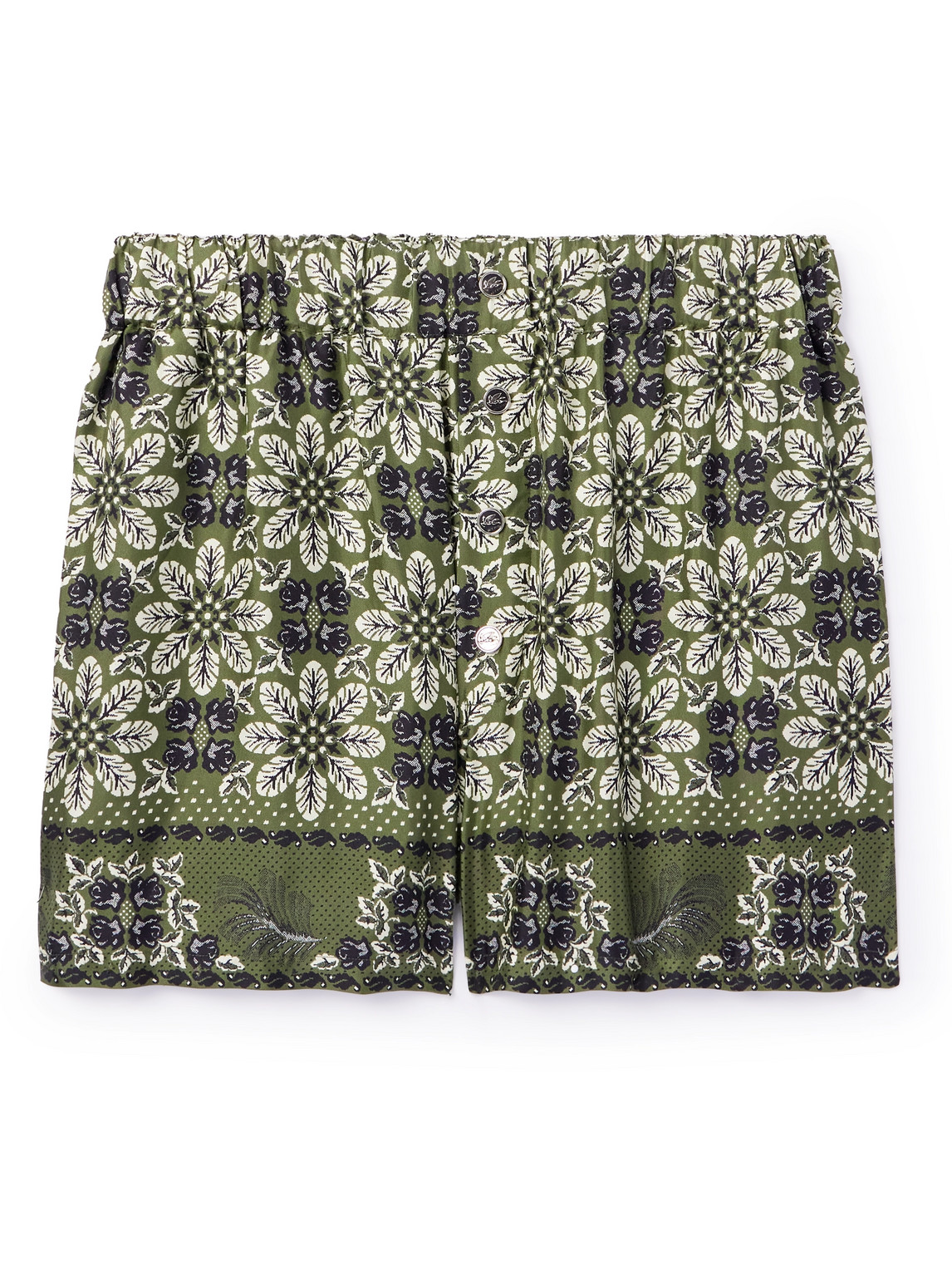 Shop Etro Wide-leg Printed Silk-twill Shorts In Green