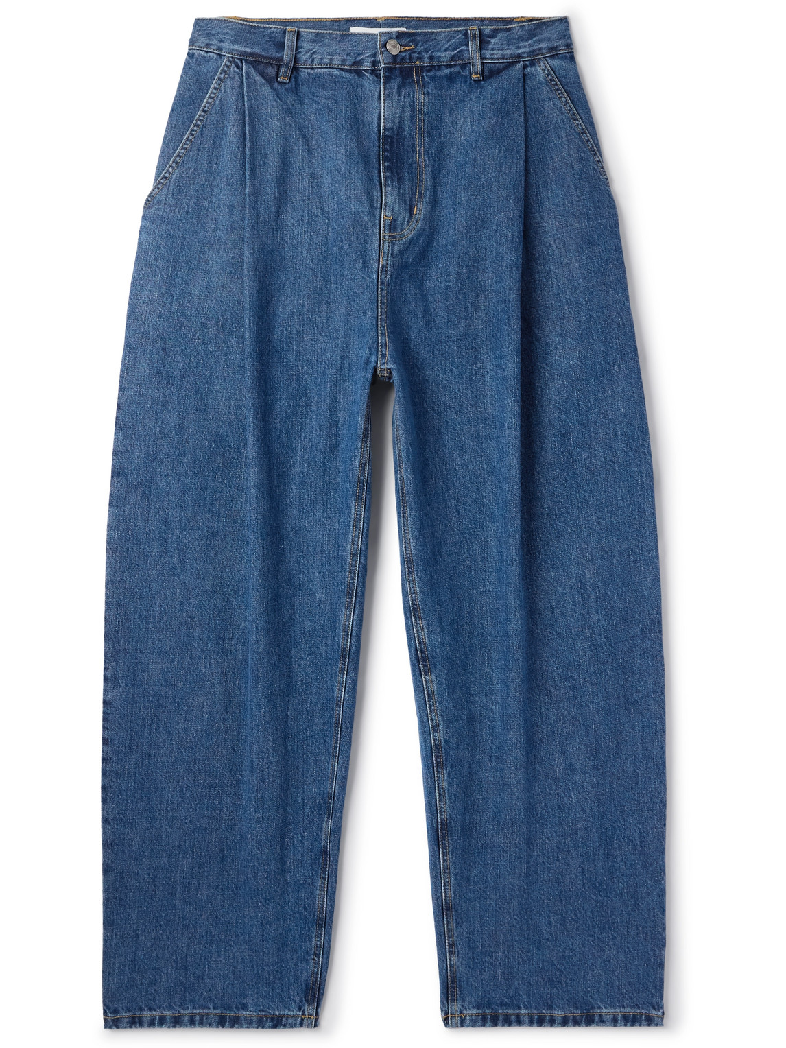 The Frankie Shop Drew Wide-leg Pleated Denim Trousers In Blue