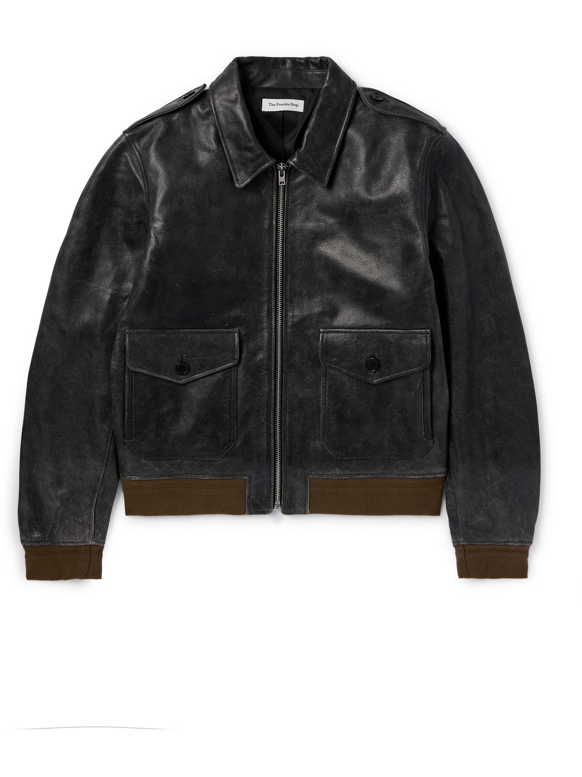 The Frankie Shop Wyatt Leather Bomber Jacket In Gray