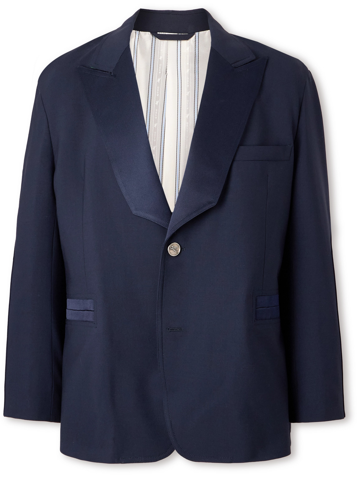 Shop Etro Silk Twill-trimmed Stretch-wool Suit Jacket In Blue