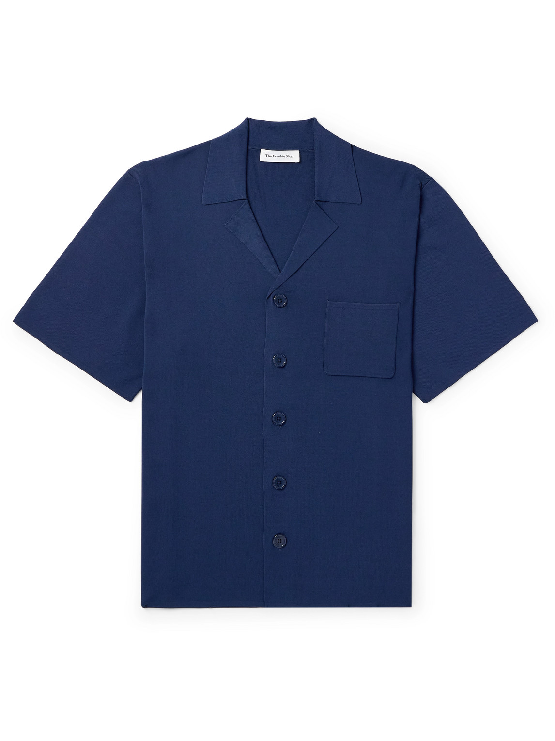The Frankie Shop Benson Camp-collar Stretch-knit Shirt In Blue